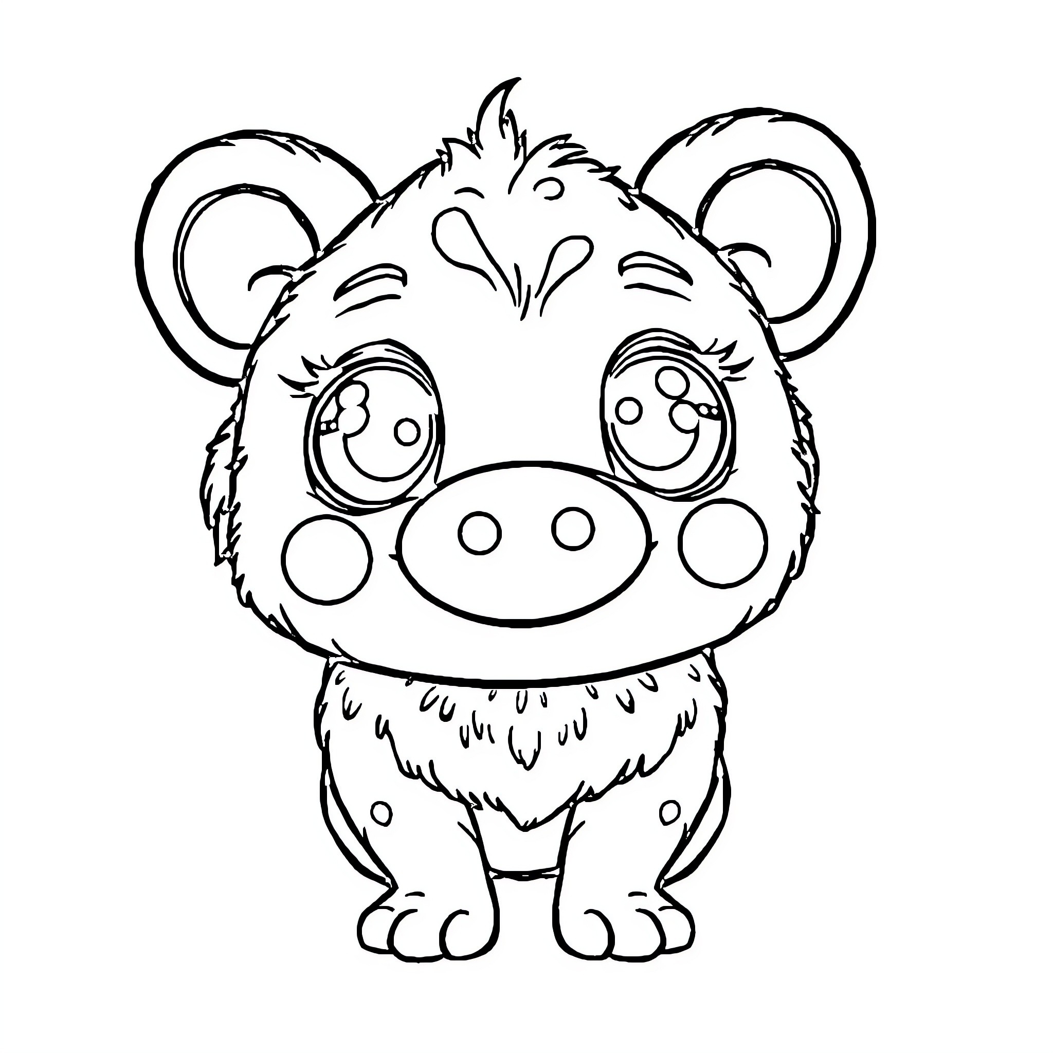 Labubu the Fluffy Creature's Adorable Expression Coloring Page (free black-and-white line drawing printable PDF for all, from beginners to advanced learners, including children, teens, adults, and seniors)