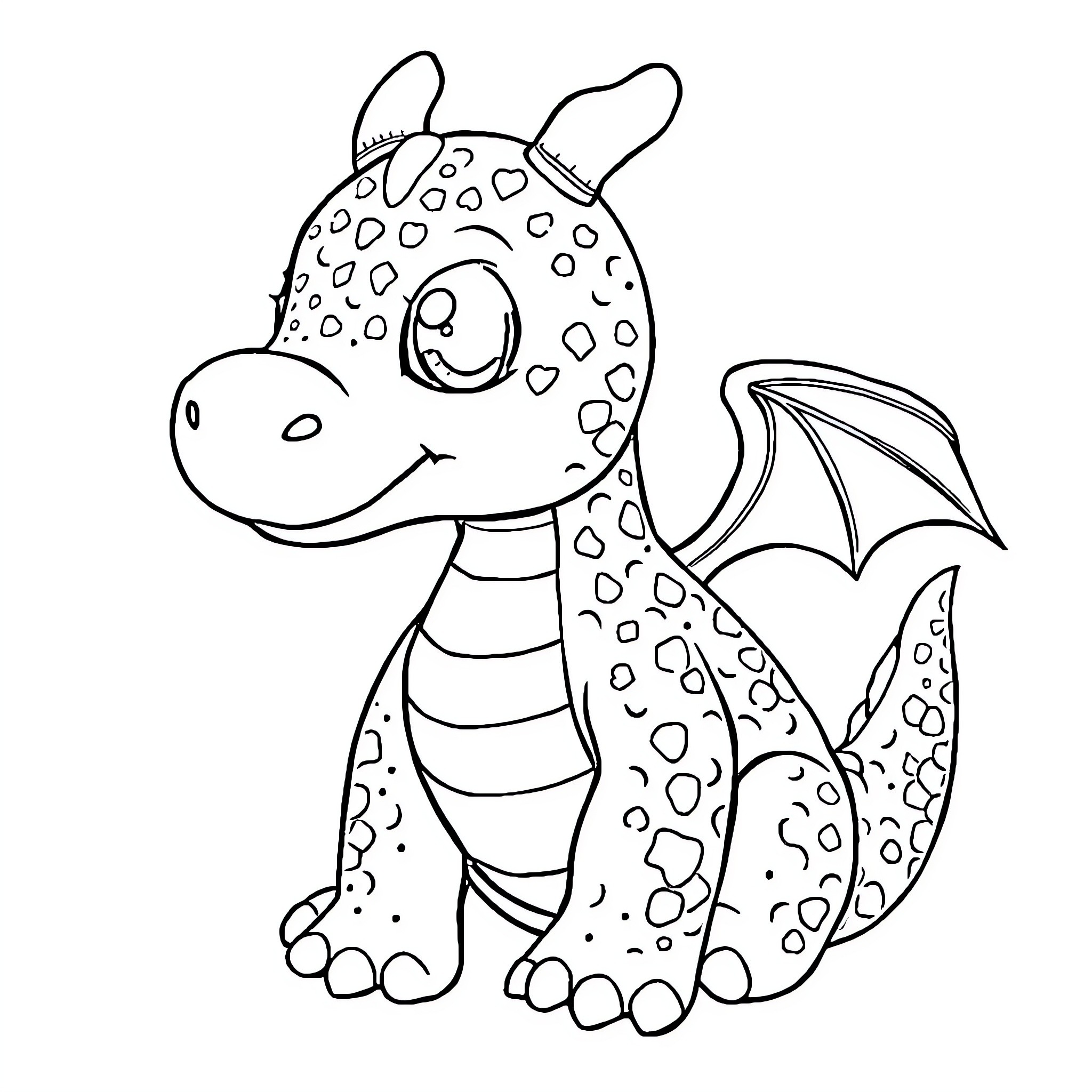 Dragon's Whimsical Adventure Coloring Page (free black-and-white line drawing printable PDF for all, from beginners to advanced learners, including children, teens, adults, and seniors)