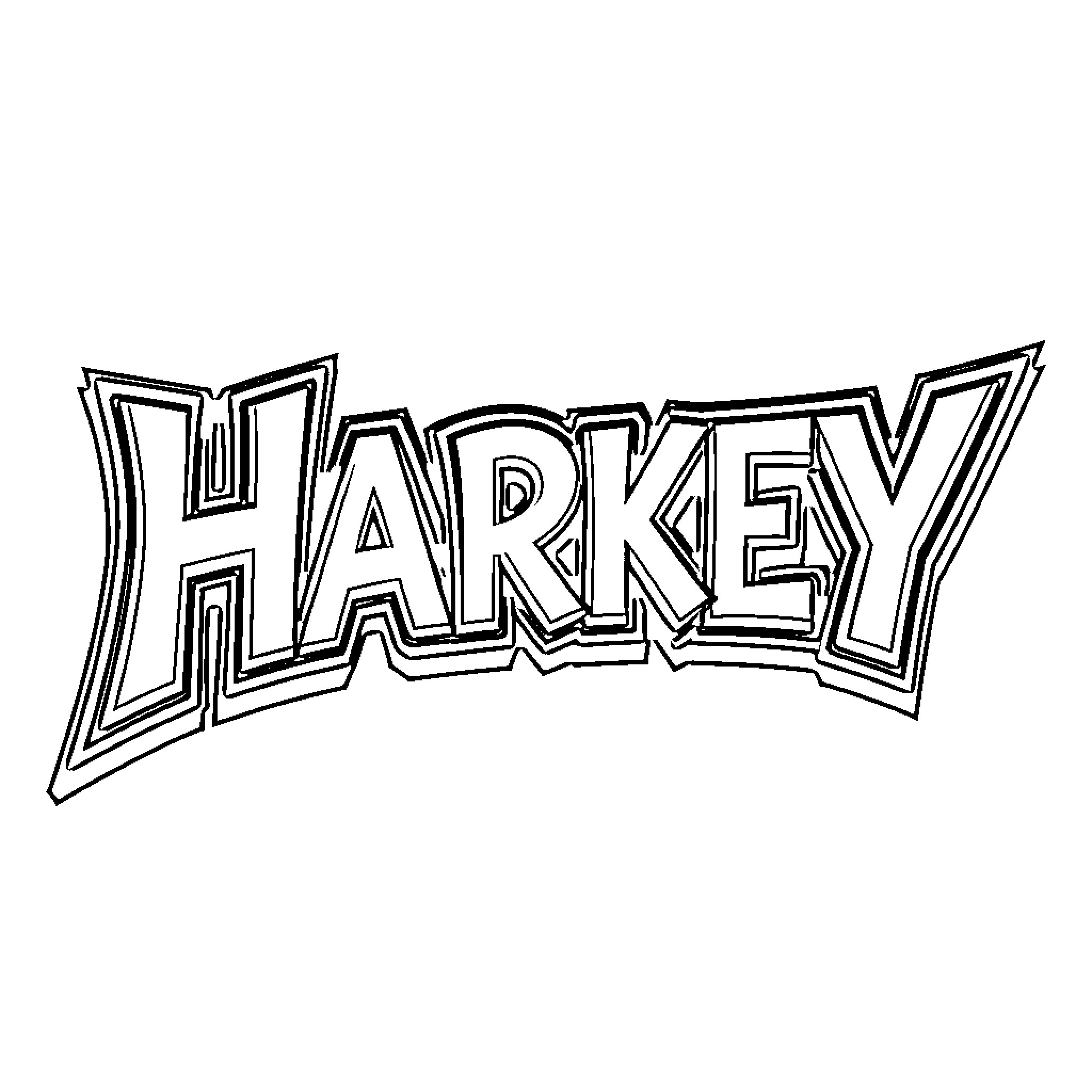 Harkey title in bold graphic design Coloring Page (free black-and-white line drawing printable PDF for all, from beginners to advanced learners, including children, teens, adults, and seniors)