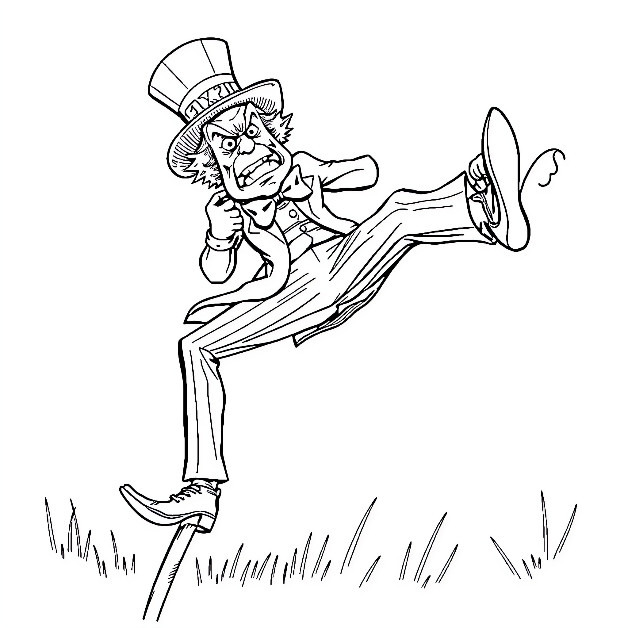 Uncle Sam dancing energetically in the field Coloring Page (free black-and-white line drawing printable PDF for all, from beginners to advanced learners, including children, teens, adults, and seniors)