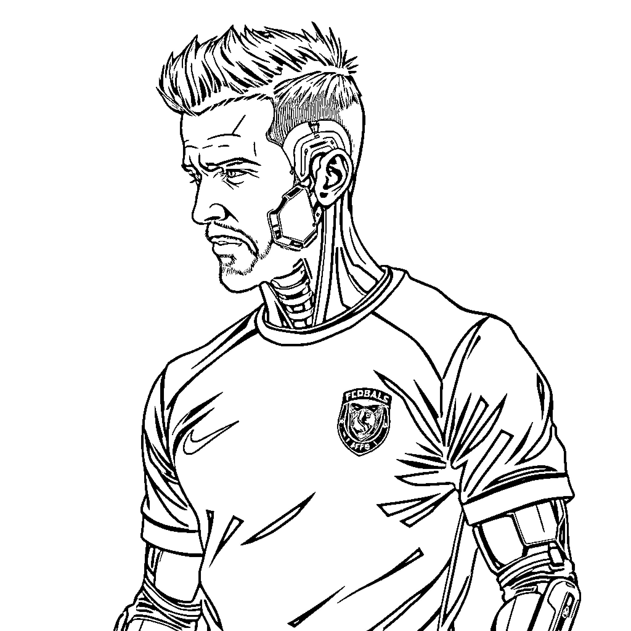 David Beckham in Soccer Uniform and Haircut Coloring Page (free black-and-white line drawing printable PDF for all, from beginners to advanced learners, including children, teens, adults, and seniors)