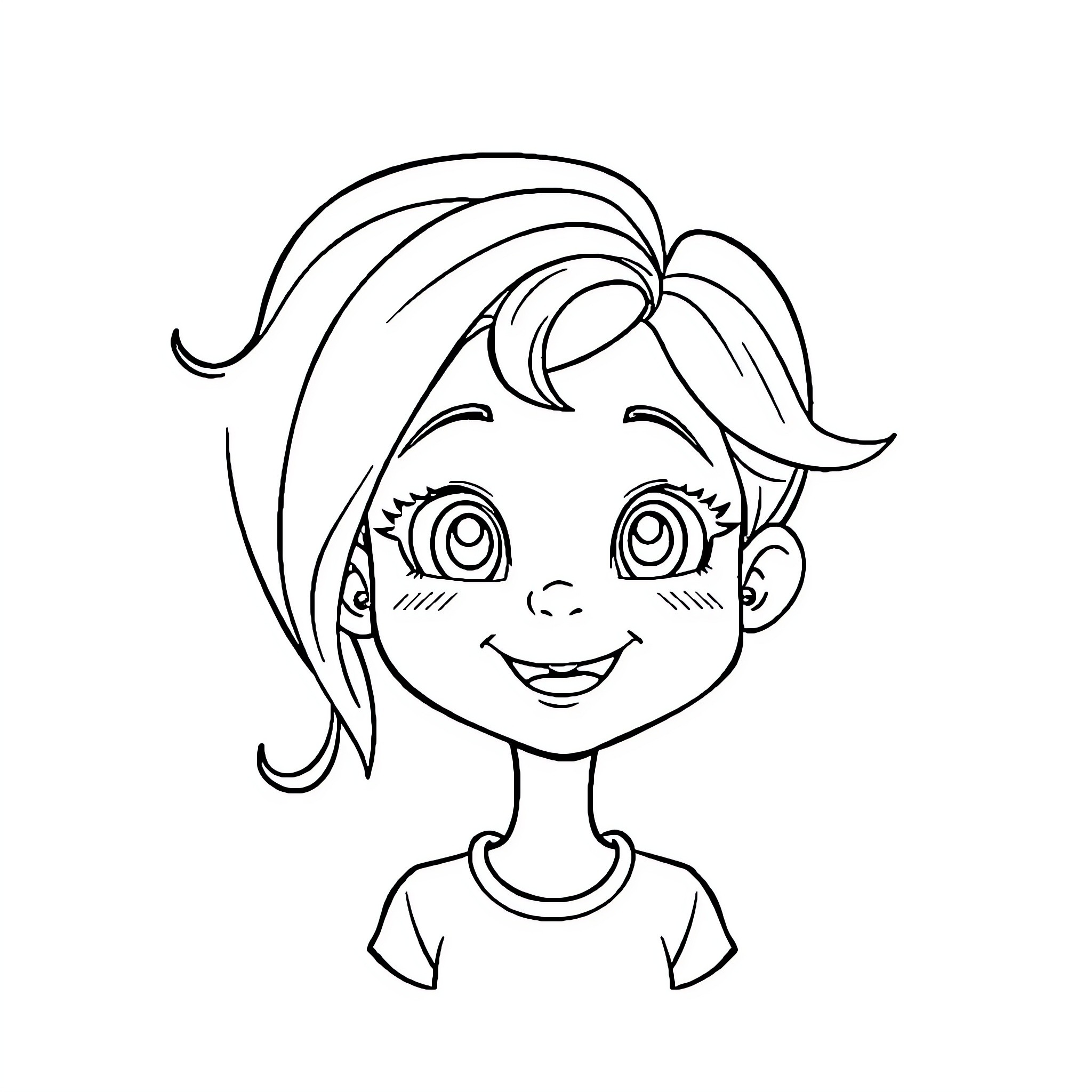 Hime's Cheerful Expression and Hairstyle Coloring Page (free black-and-white line drawing printable PDF for all, from beginners to advanced learners, including children, teens, adults, and seniors)