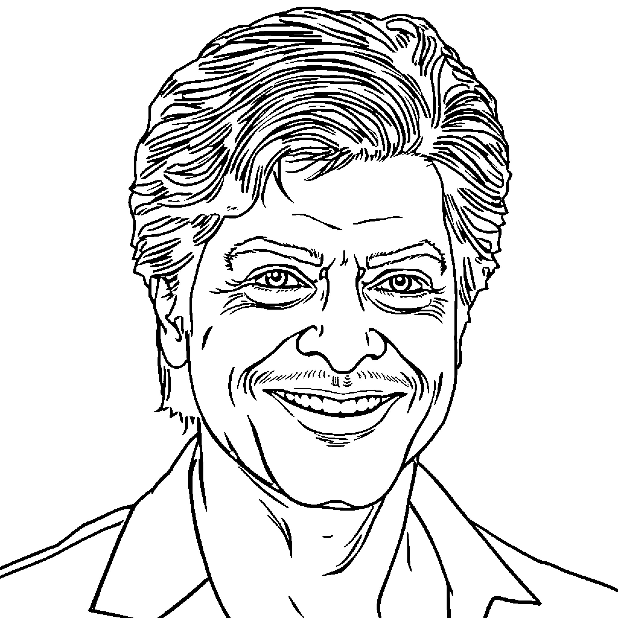 Shahrukh Khan smiling with charming expression Coloring Page (free black-and-white line drawing printable PDF for all, from beginners to advanced learners, including children, teens, adults, and seniors)
