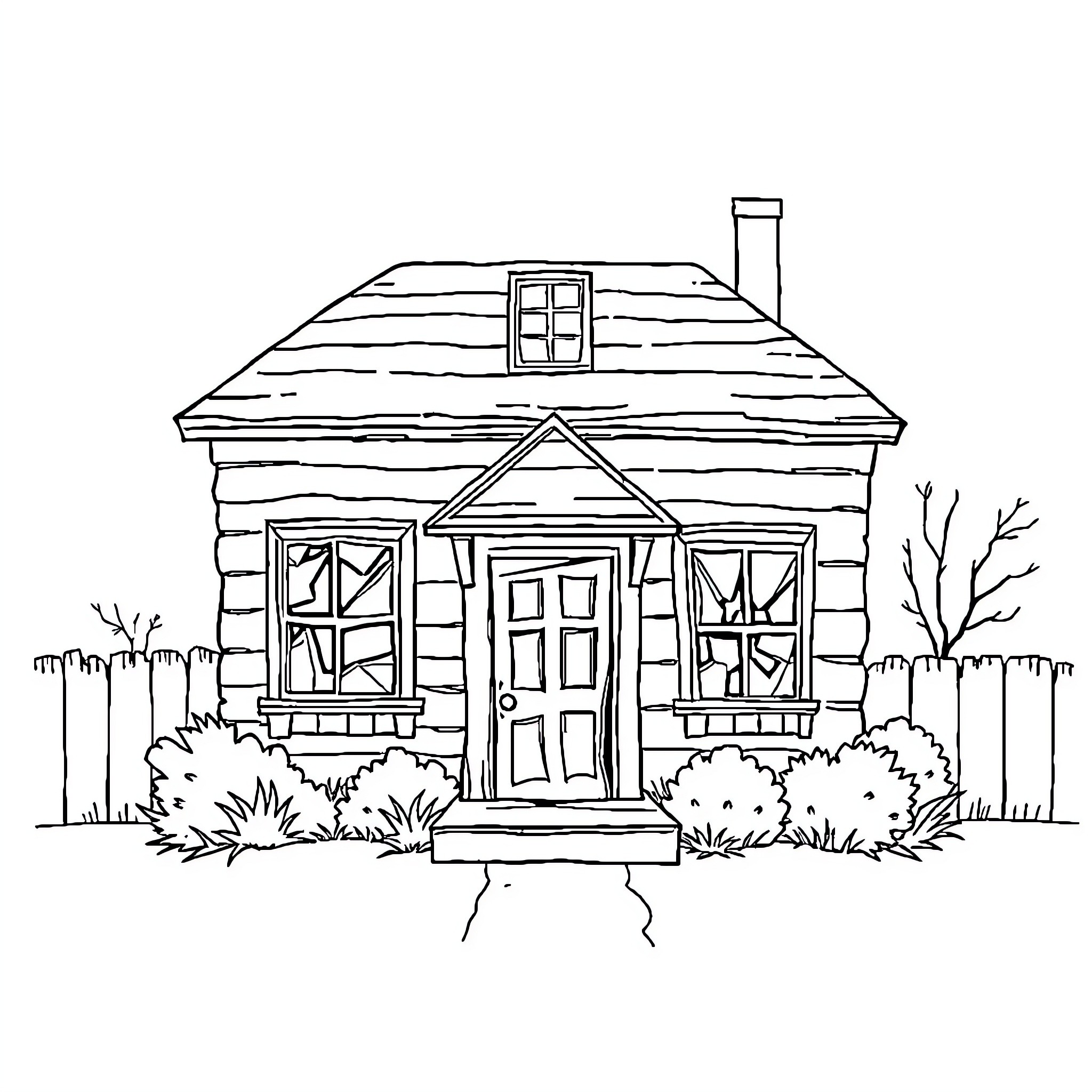 House with wooden exterior and decorative features Coloring Page (free black-and-white line drawing printable PDF for all, from beginners to advanced learners, including children, teens, adults, and seniors)