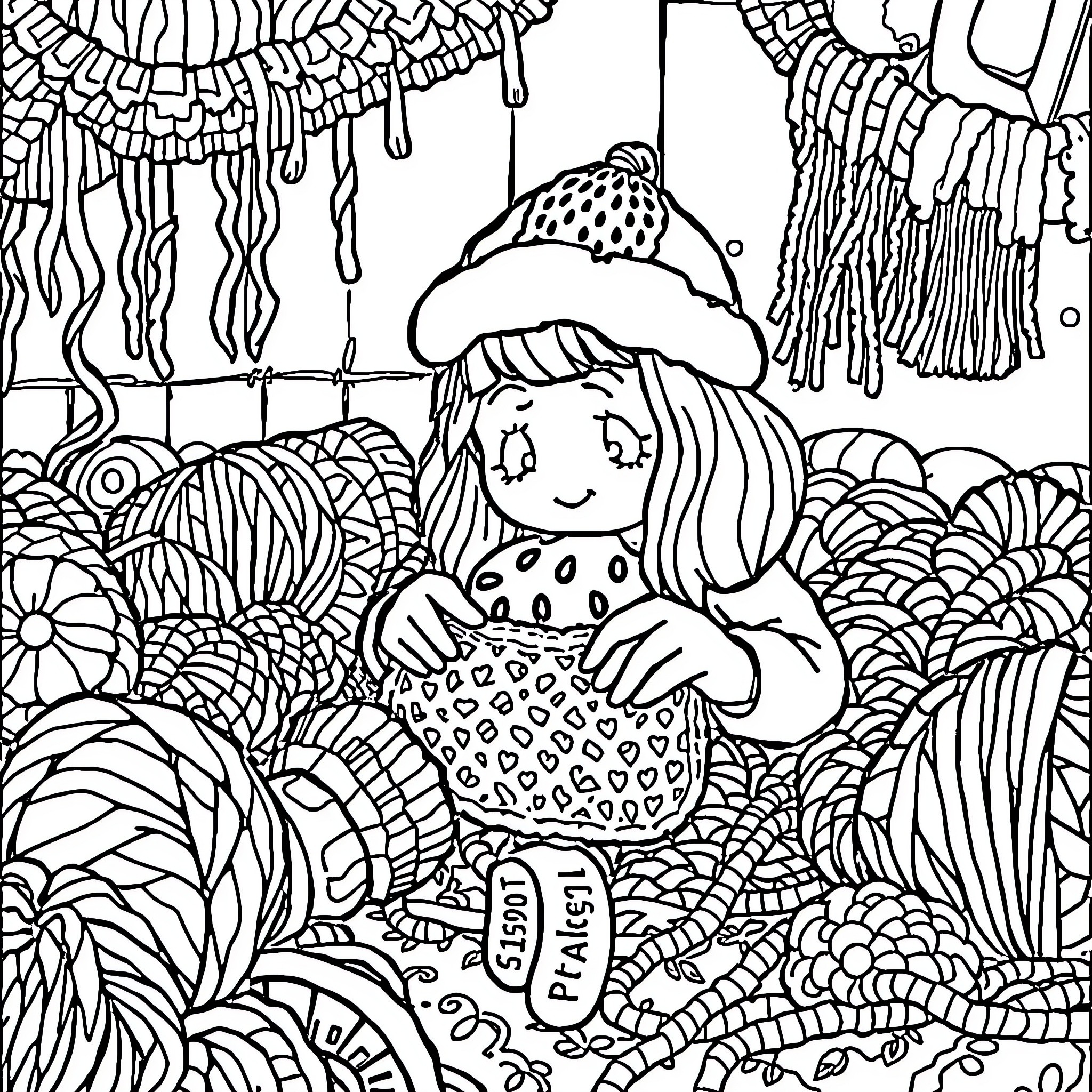 Strawberry Shortcake enjoying a whimsical scene Coloring Page (free black-and-white line drawing printable PDF for all, from beginners to advanced learners, including children, teens, adults, and seniors)