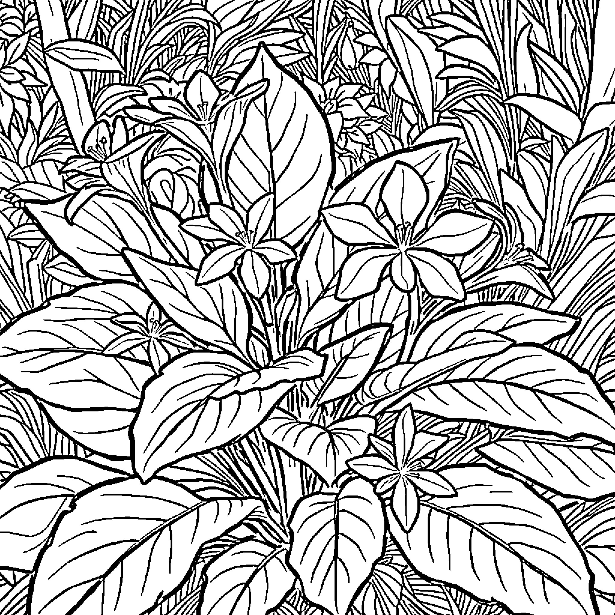 Brainroot of Tropical Foliage Coloring Page (free black-and-white line drawing printable PDF for all, from beginners to advanced learners, including children, teens, adults, and seniors)