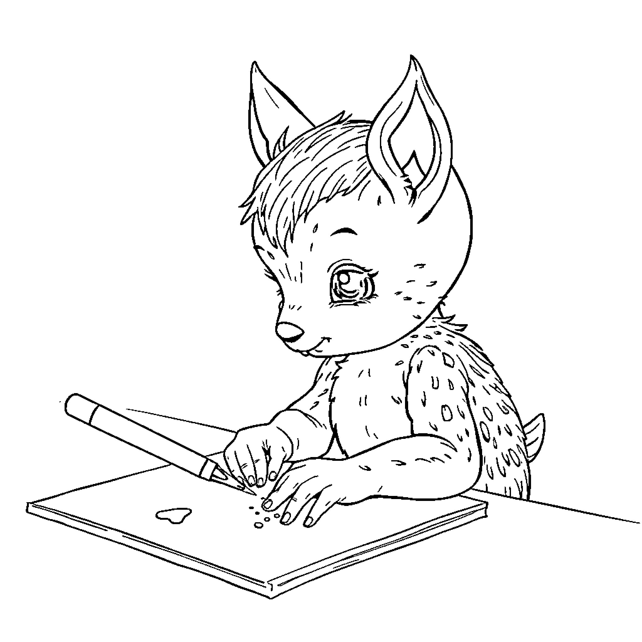 Girl drawing with pencil on a pad Coloring Page (free black-and-white line drawing printable PDF for all, from beginners to advanced learners, including children, teens, adults, and seniors)