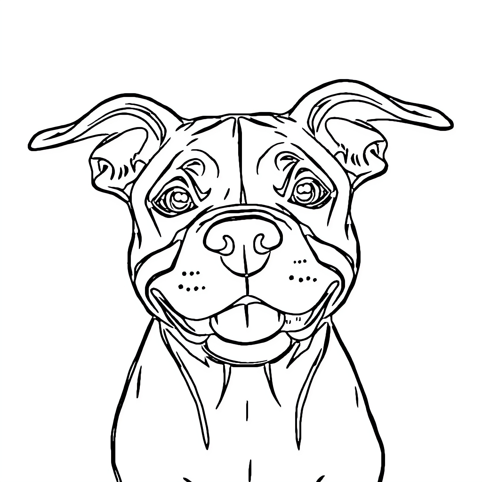 Pitbull happily gazing at the camera Coloring Page (free black-and-white line drawing printable PDF for all, from beginners to advanced learners, including children, teens, adults, and seniors)