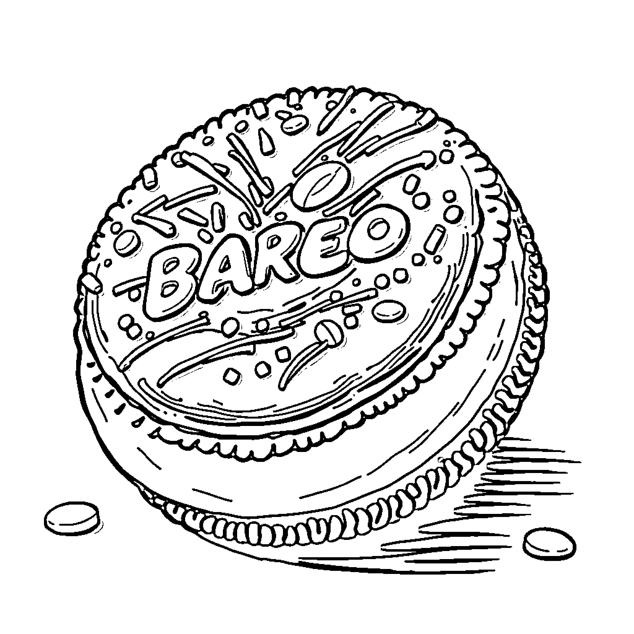 Oreo Cookie with Playful Decoration Coloring Page (free black-and-white line drawing printable PDF for all, from beginners to advanced learners, including children, teens, adults, and seniors)