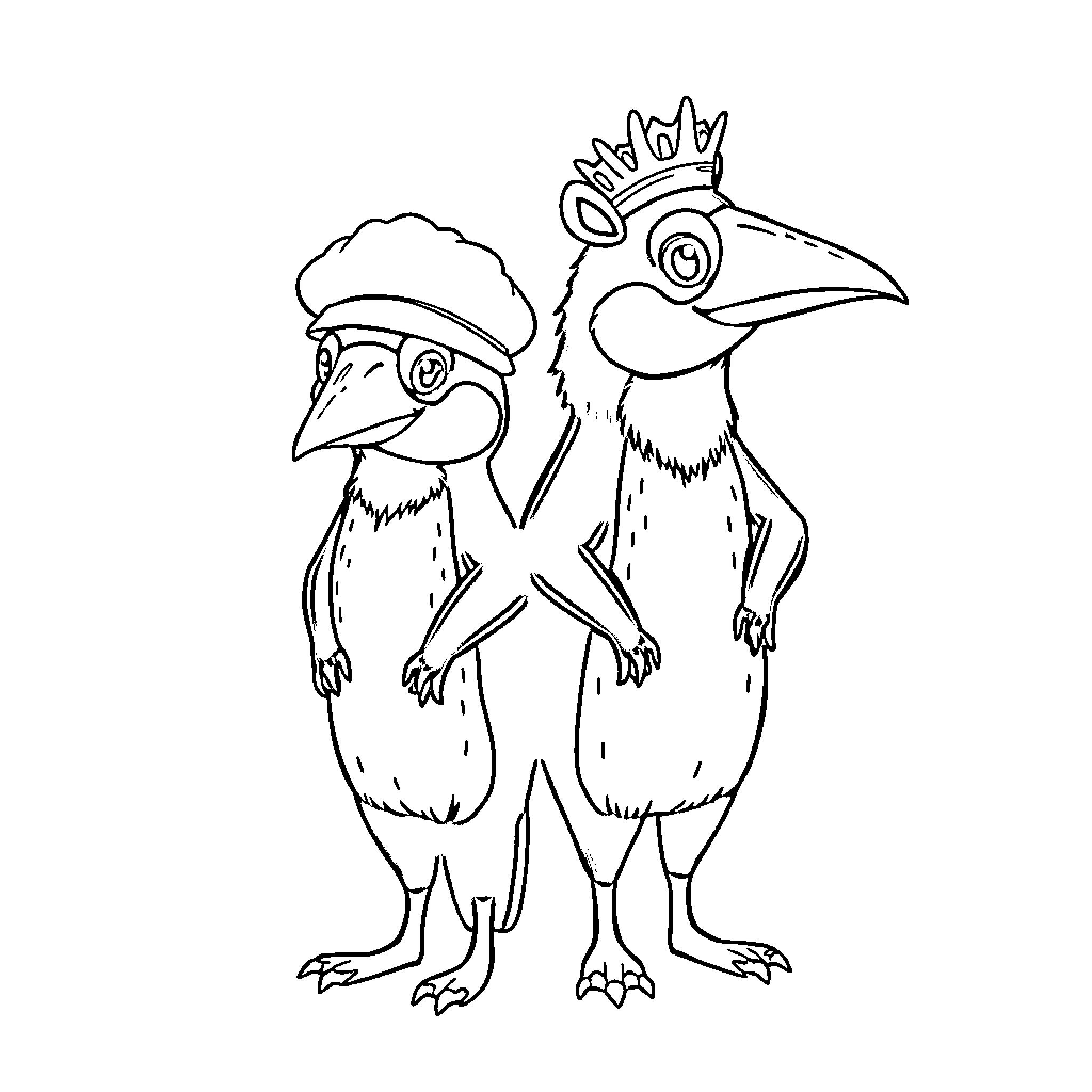 Capybara friends wearing crowns Coloring Page (free black-and-white line drawing printable PDF for all, from beginners to advanced learners, including children, teens, adults, and seniors)
