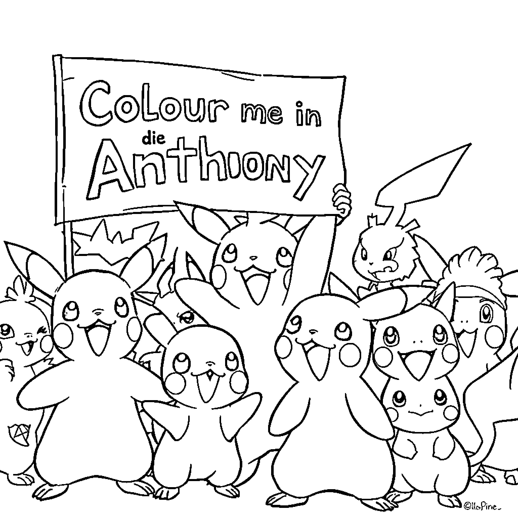 Pokémon characters engage in playful group activity Coloring Page (free black-and-white line drawing printable PDF for all, from beginners to advanced learners, including children, teens, adults, and seniors)