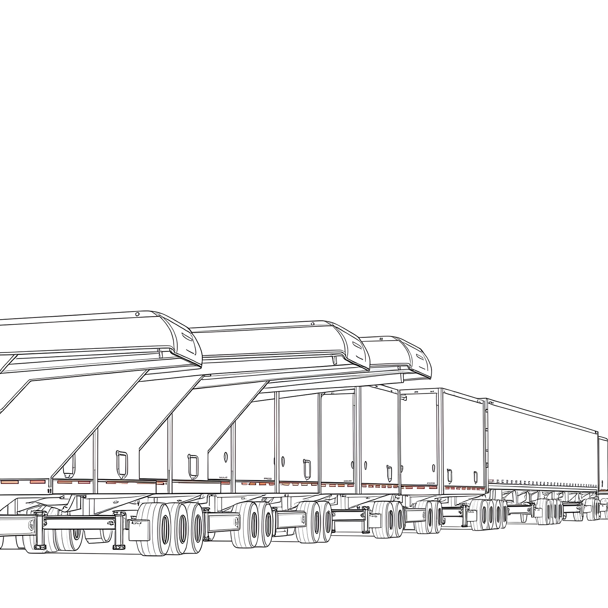 Gooseneck Trailer Transporting Goods Coloring Page (free black-and-white line drawing printable PDF for all, from beginners to advanced learners, including children, teens, adults, and seniors)