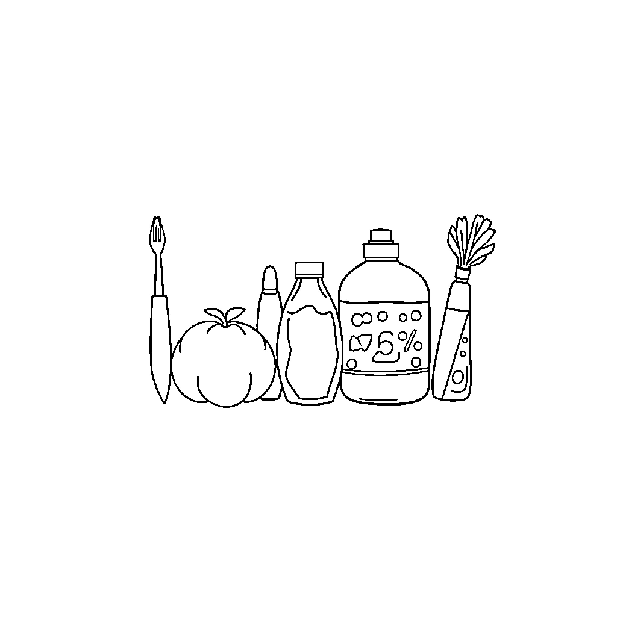 6-7 household cleaning items on display Coloring Page (free black-and-white line drawing printable PDF for all, from beginners to advanced learners, including children, teens, adults, and seniors)