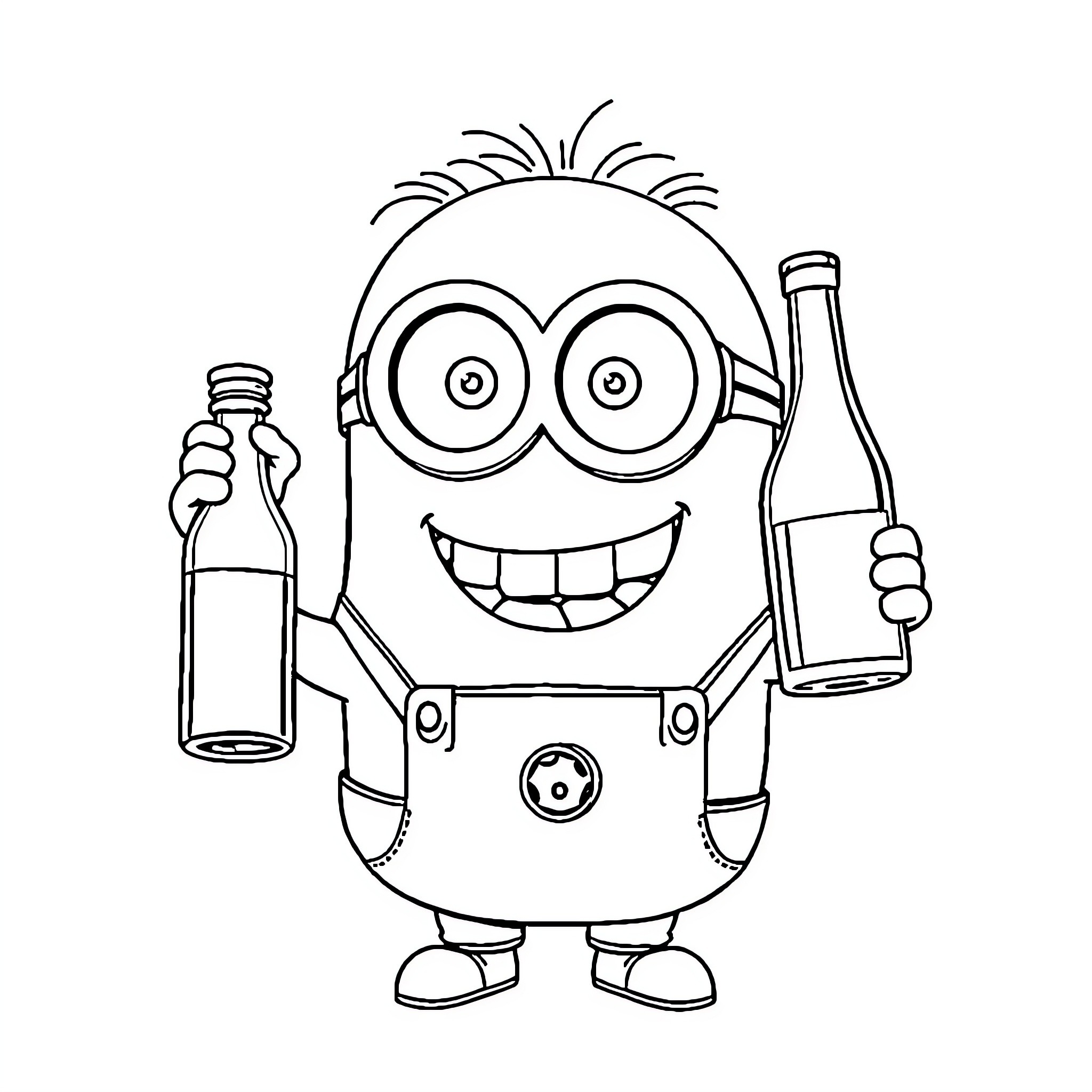 Minion enjoying drinks and having fun Coloring Page (free black-and-white line drawing printable PDF for all, from beginners to advanced learners, including children, teens, adults, and seniors)