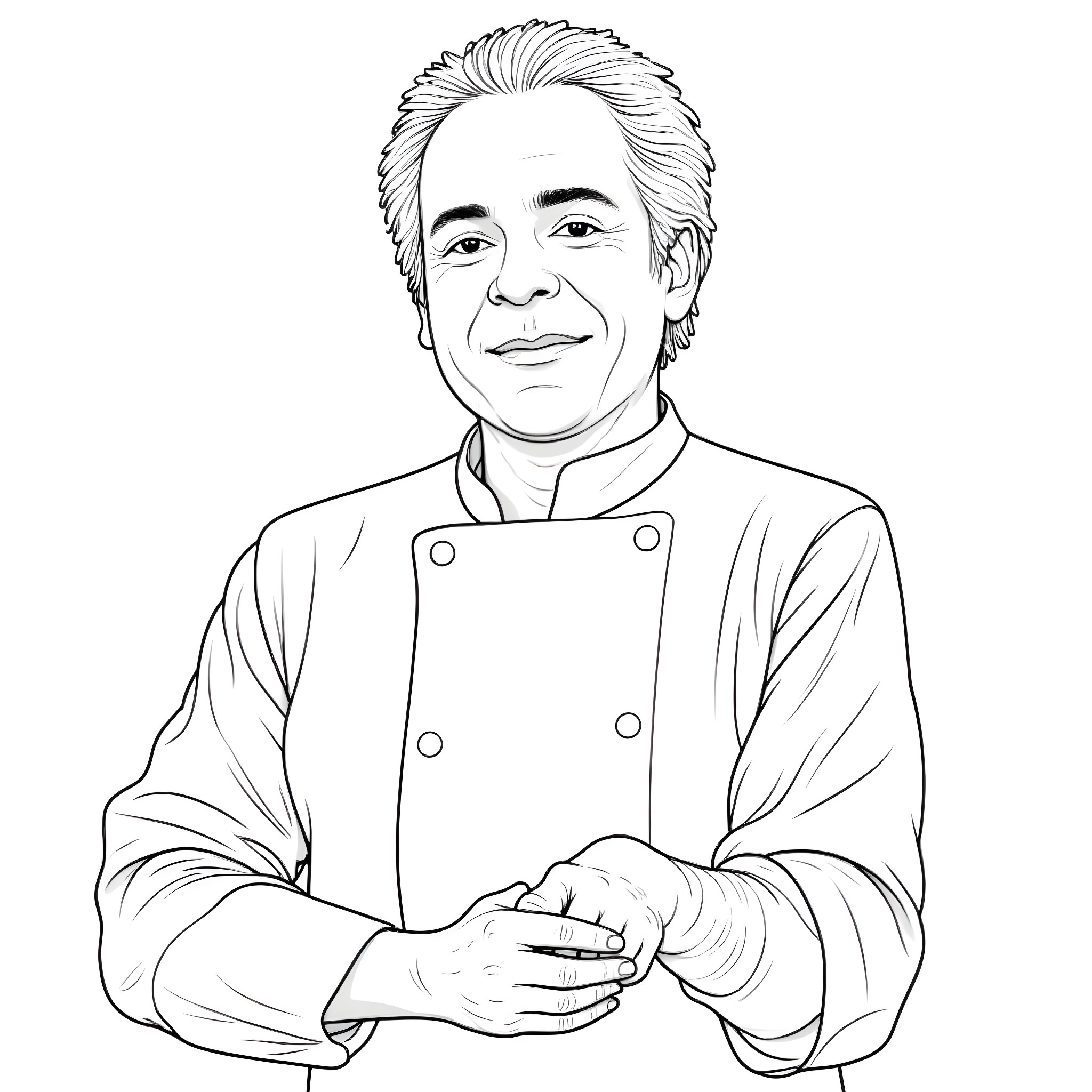 Ferran Adria, the renowned chef, posing in his professional attire Coloring Page (free black-and-white line drawing printable PDF for all, from beginners to advanced learners, including children, teens, adults, and seniors)