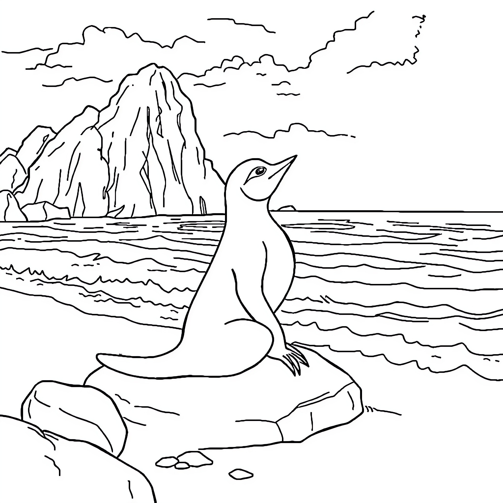 Siren by the Cliffside Coloring Page (free black-and-white line drawing printable PDF for all, from beginners to advanced learners, including children, teens, adults, and seniors)