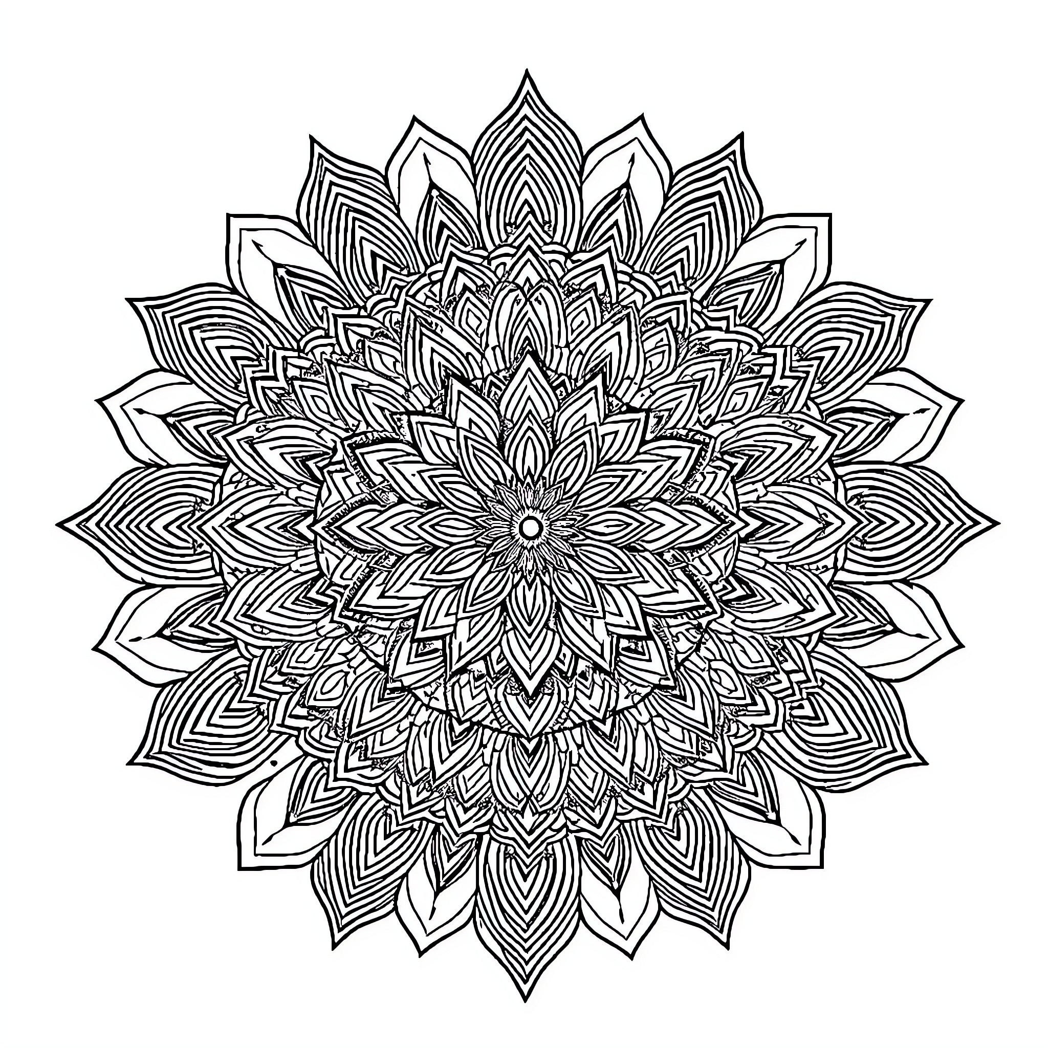Peacock-inspired Mandala Design Coloring Page (free black-and-white line drawing printable PDF for all, from beginners to advanced learners, including children, teens, adults, and seniors)