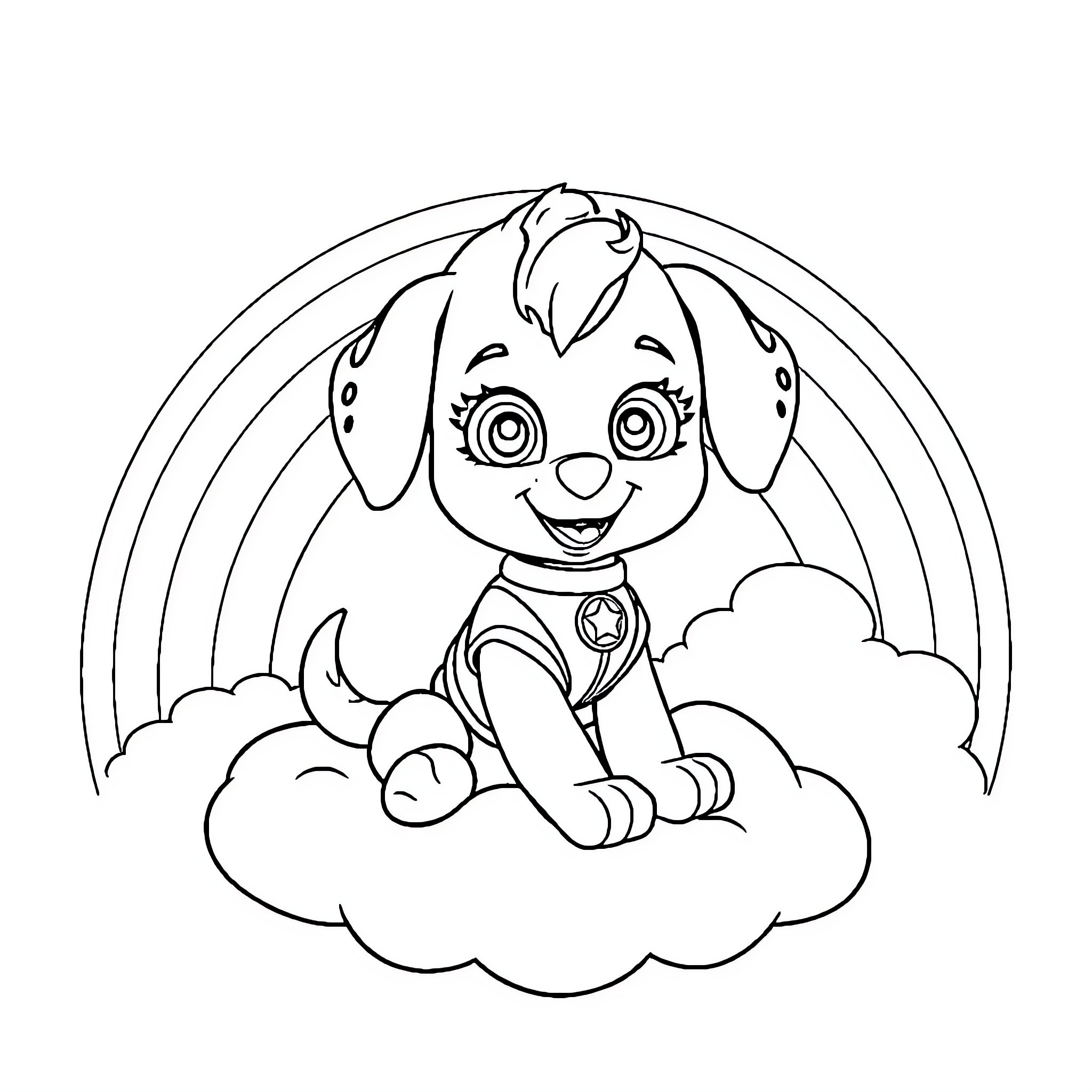 Stella's Playful Adventure in the Clouds Coloring Page (free black-and-white line drawing printable PDF for all, from beginners to advanced learners, including children, teens, adults, and seniors)