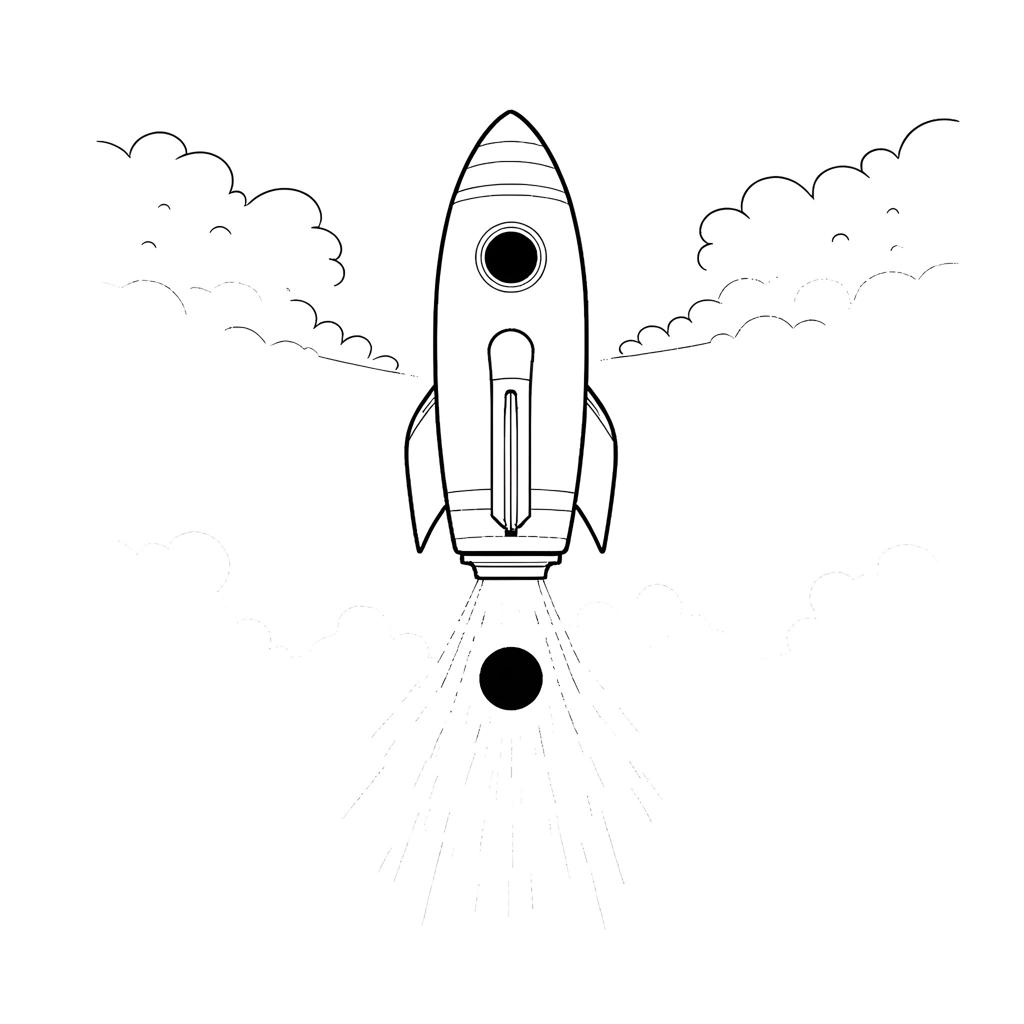 Apollo Rocket launching into the sky Coloring Page (free black-and-white line drawing printable PDF for all, from beginners to advanced learners, including children, teens, adults, and seniors)