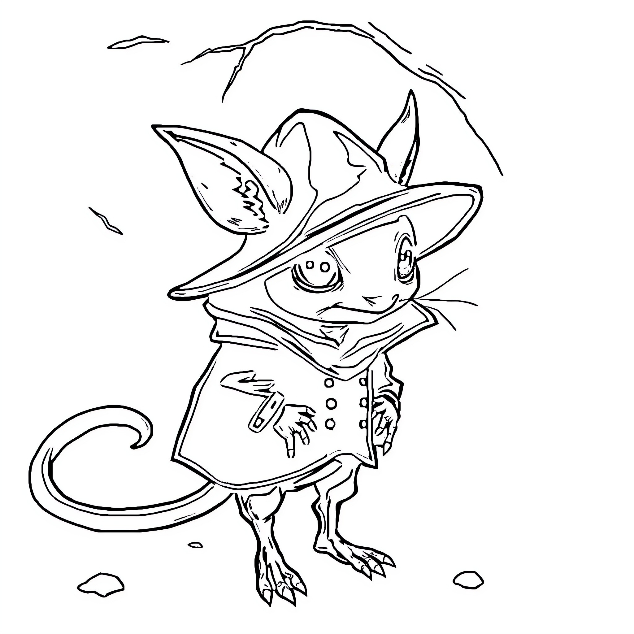 Schtroumpf character in whimsical costume Coloring Page (free black-and-white line drawing printable PDF for all, from beginners to advanced learners, including children, teens, adults, and seniors)