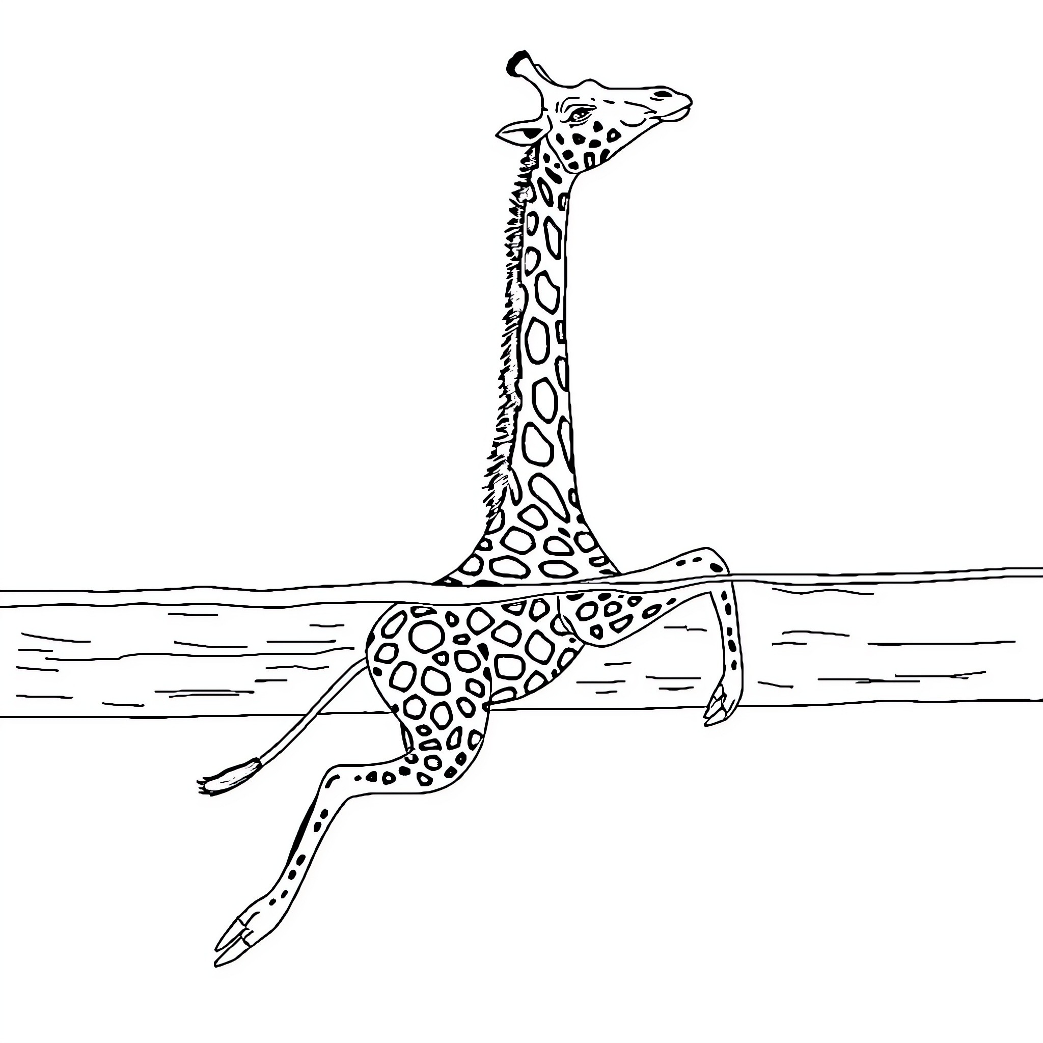 Giraffe walking gracefully on the water Coloring Page (free black-and-white line drawing printable PDF for all, from beginners to advanced learners, including children, teens, adults, and seniors)