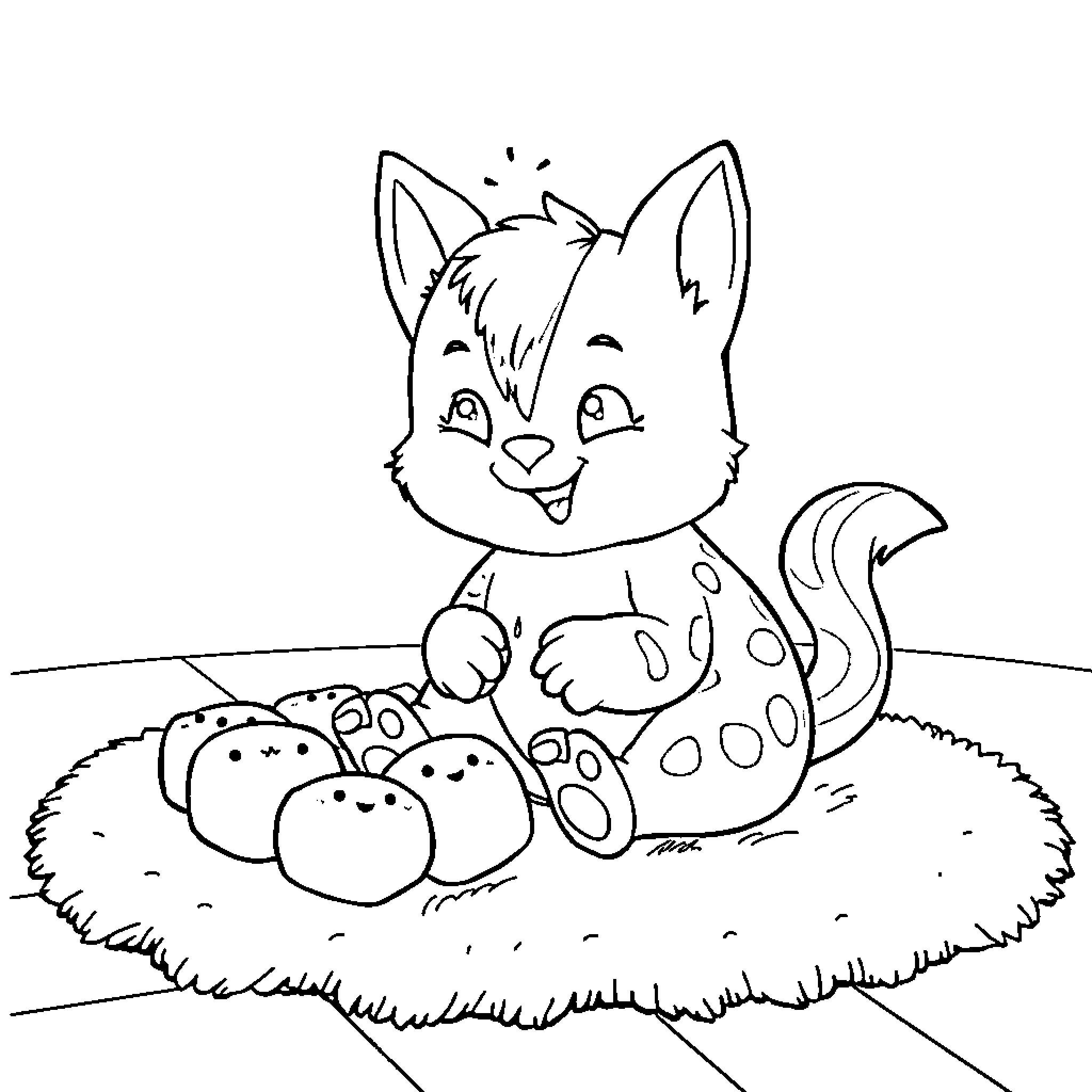 Huntrix Squirrel's Playful Encounter Coloring Page (free black-and-white line drawing printable PDF for all, from beginners to advanced learners, including children, teens, adults, and seniors)