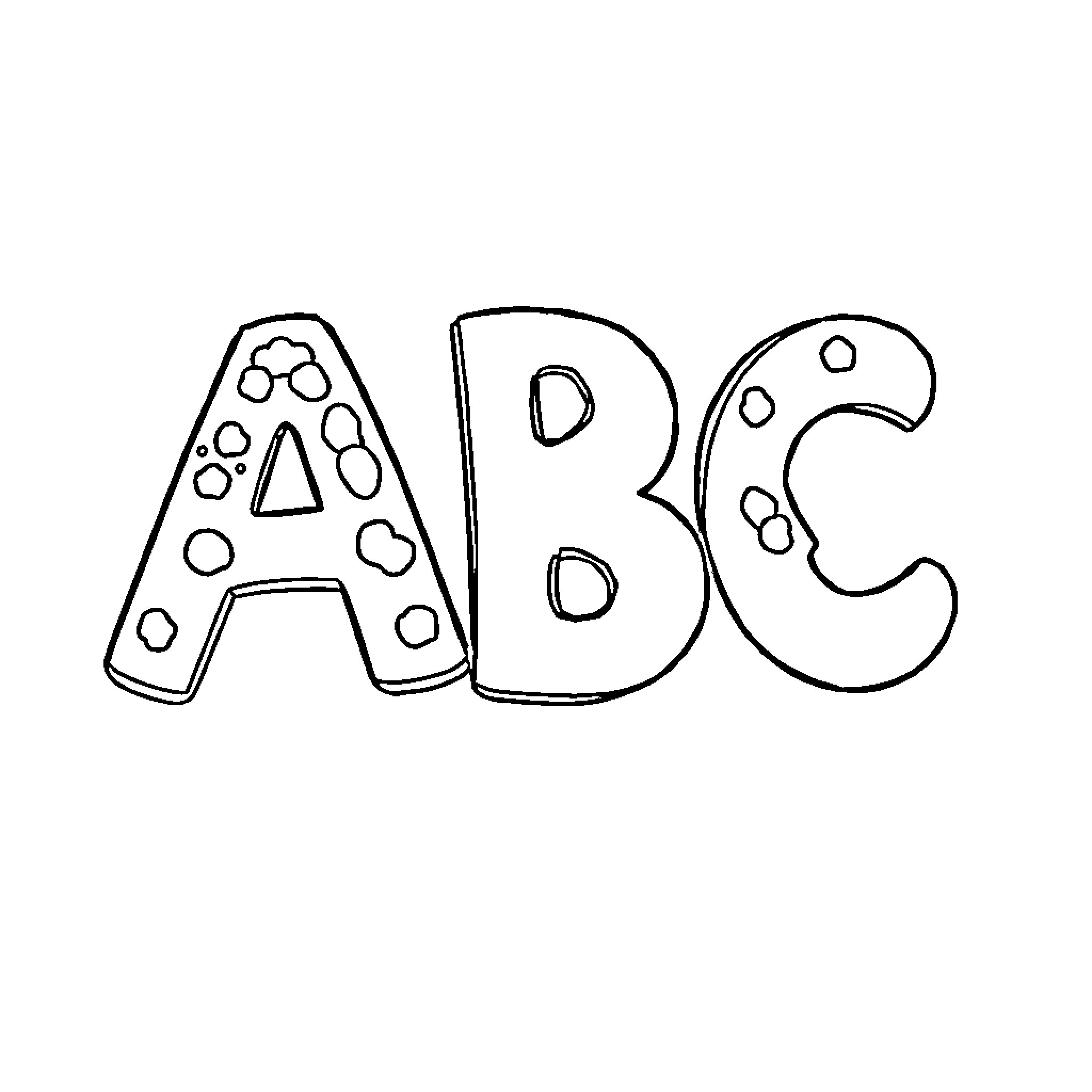 ABC Letters with Playful Patterns Coloring Page (free black-and-white line drawing printable PDF for all, from beginners to advanced learners, including children, teens, adults, and seniors)