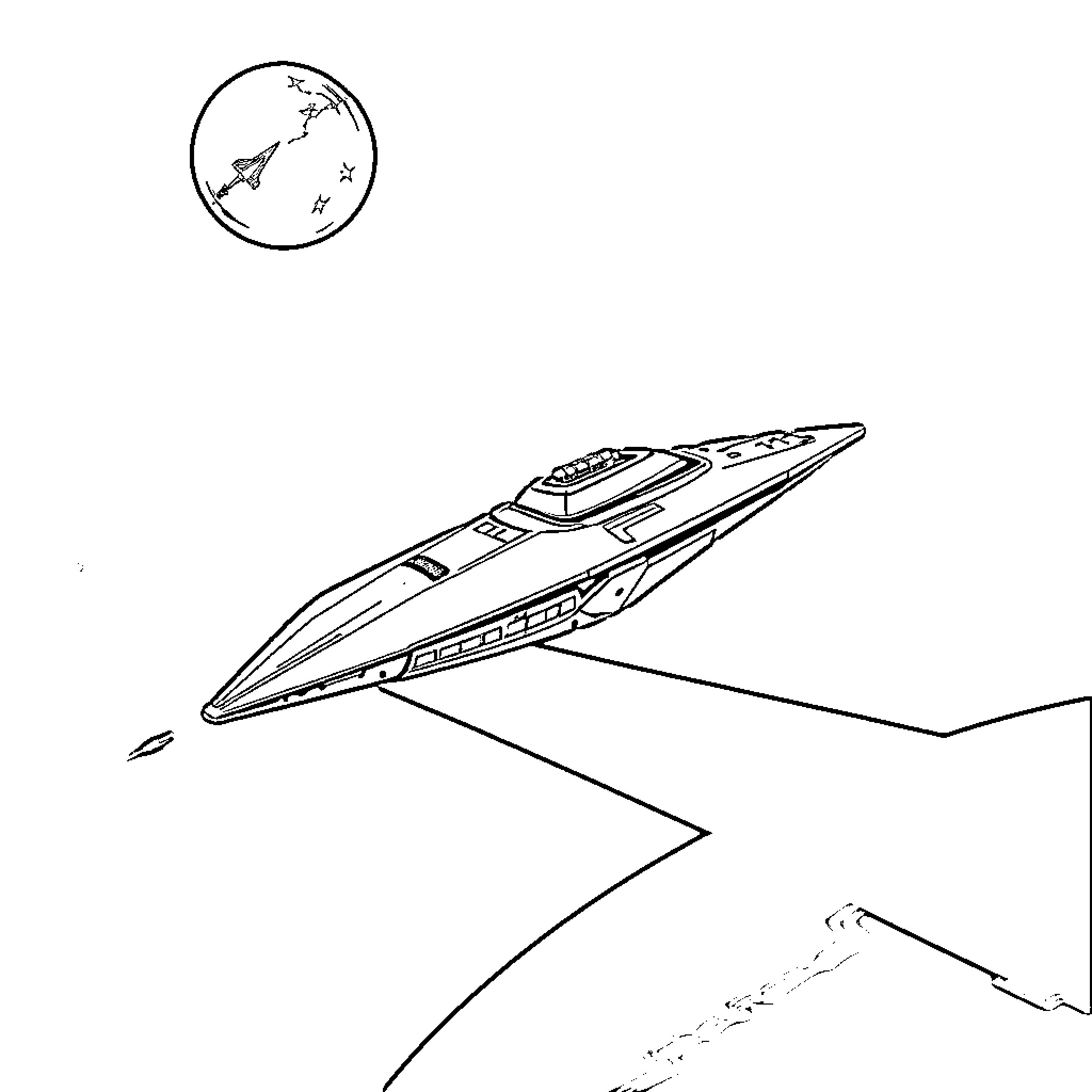 Shadow Ship Soaring through Skies Coloring Page (free black-and-white line drawing printable PDF for all, from beginners to advanced learners, including children, teens, adults, and seniors)