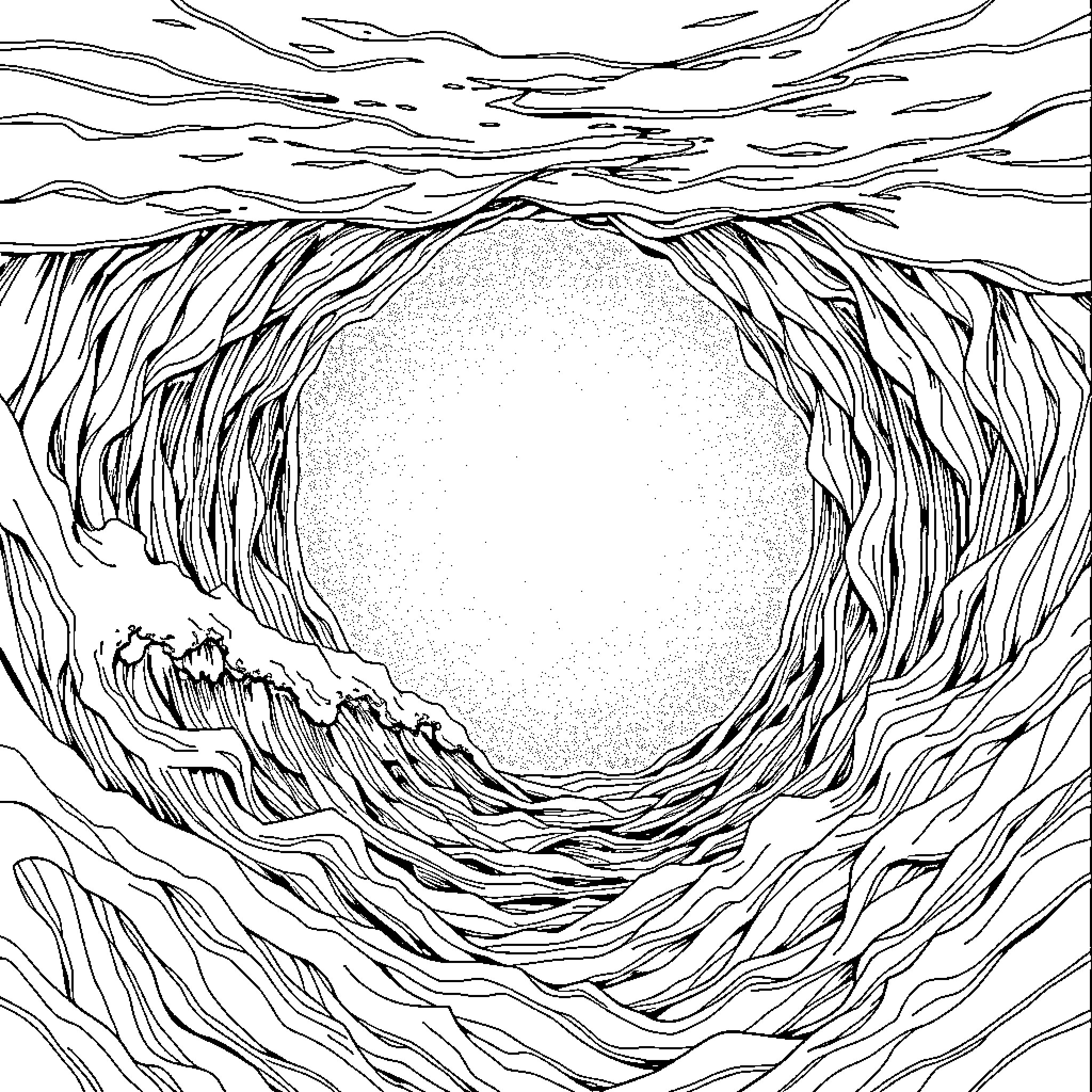 Abyss of Cascading Waves Coloring Page (free black-and-white line drawing printable PDF for all, from beginners to advanced learners, including children, teens, adults, and seniors)