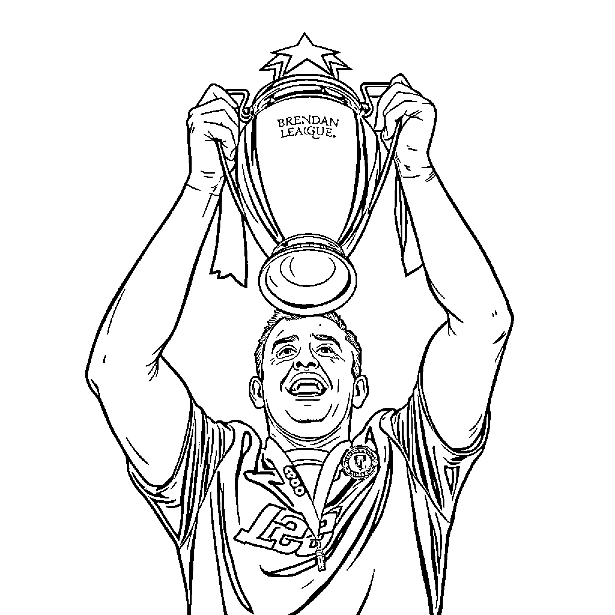 Brendan Rodgers Celebrating Trophy Win Coloring Page (free black-and-white line drawing printable PDF for all, from beginners to advanced learners, including children, teens, adults, and seniors)