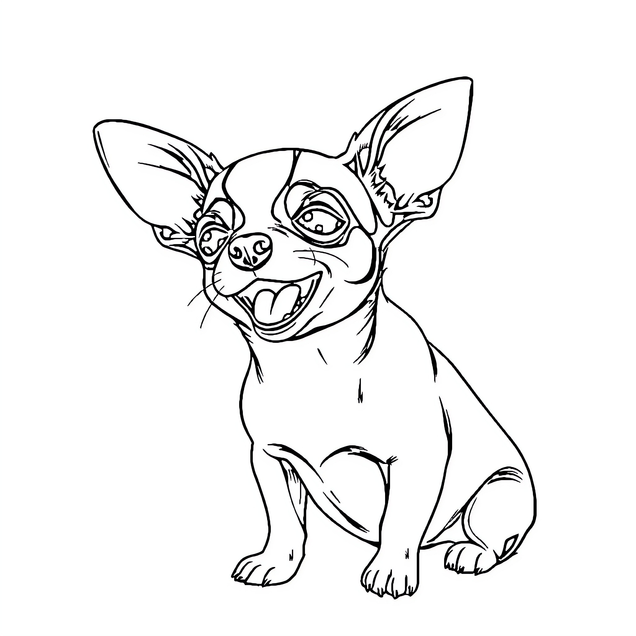 Chihuahua with a happy expression Coloring Page (free black-and-white line drawing printable PDF for all, from beginners to advanced learners, including children, teens, adults, and seniors)