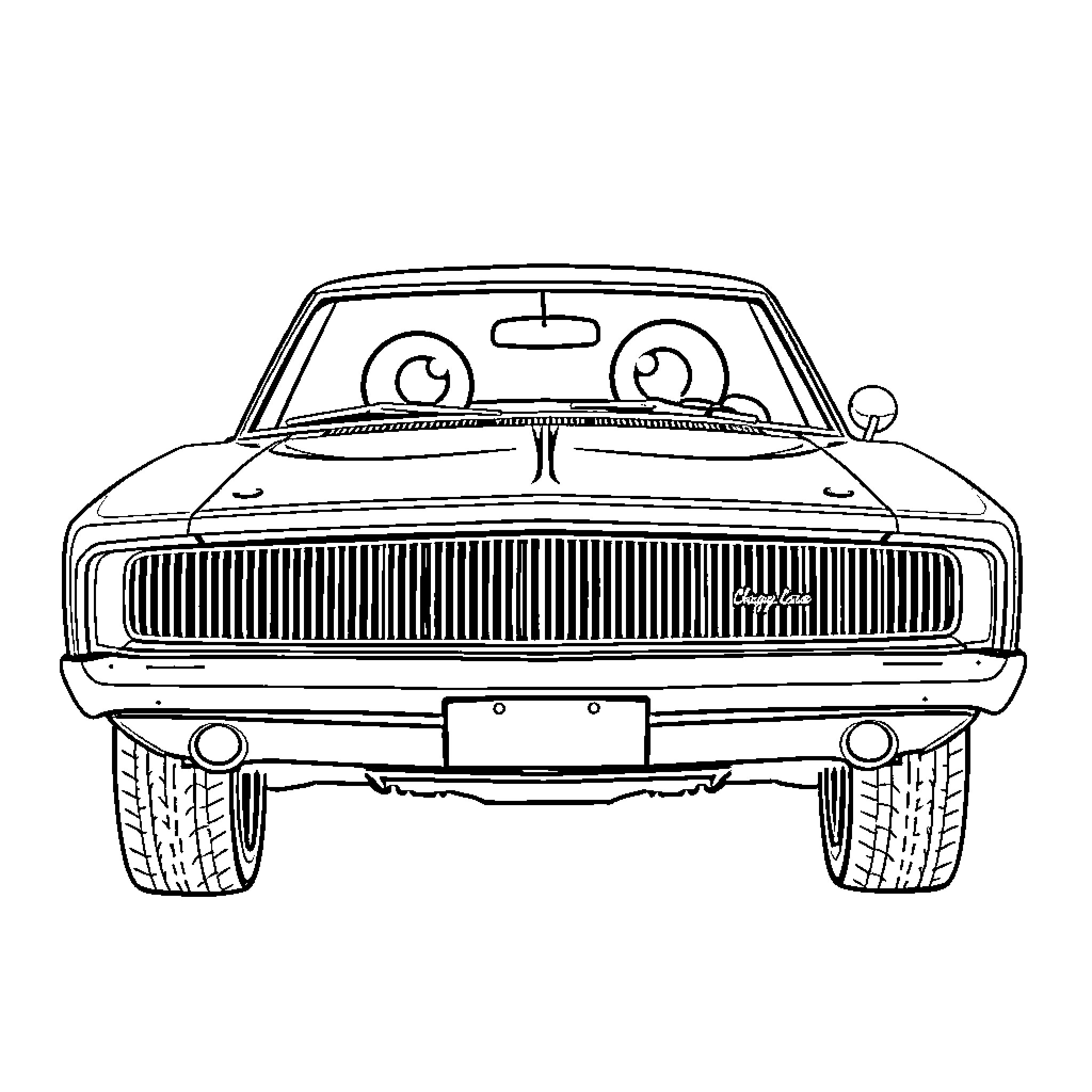 Dodge Charger speeding through the city Coloring Page (free black-and-white line drawing printable PDF for all, from beginners to advanced learners, including children, teens, adults, and seniors)