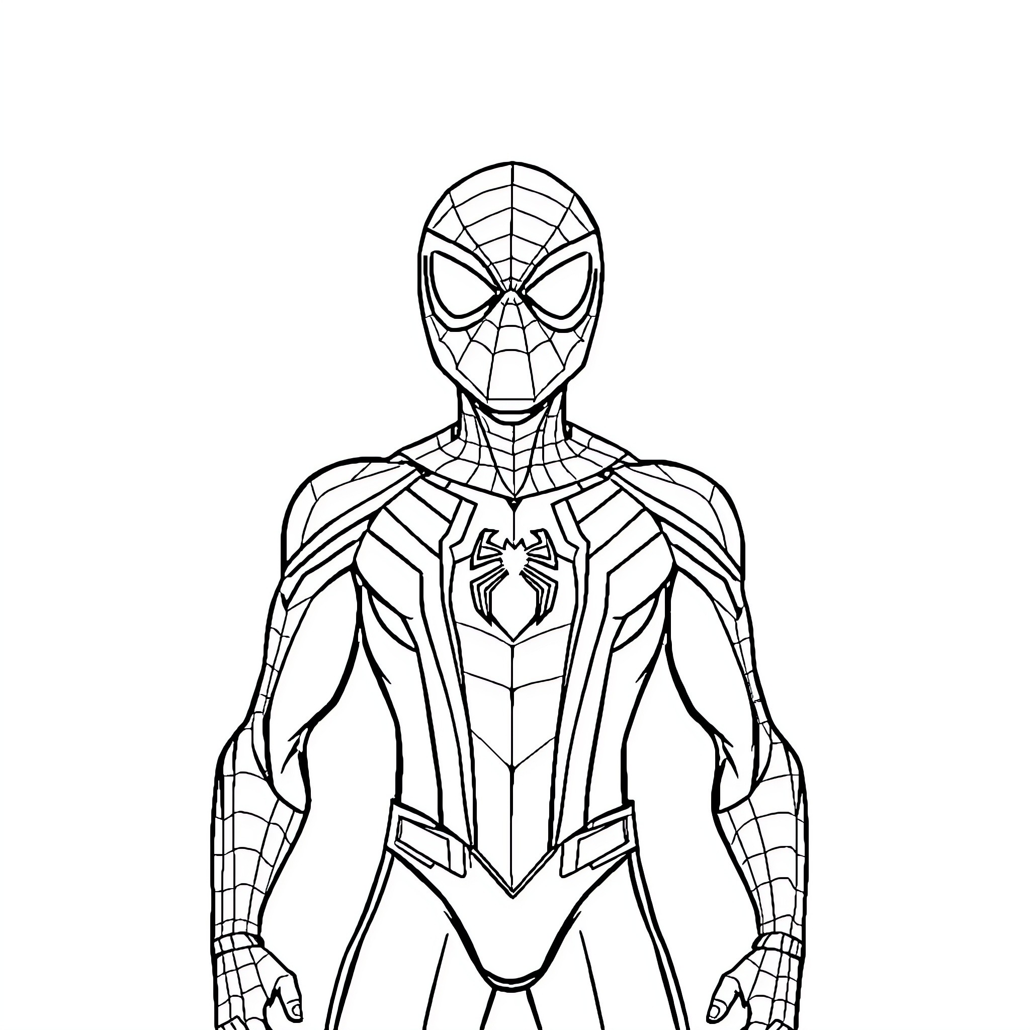 Spider-Man in heroic pose Coloring Page (free black-and-white line drawing printable PDF for all, from beginners to advanced learners, including children, teens, adults, and seniors)
