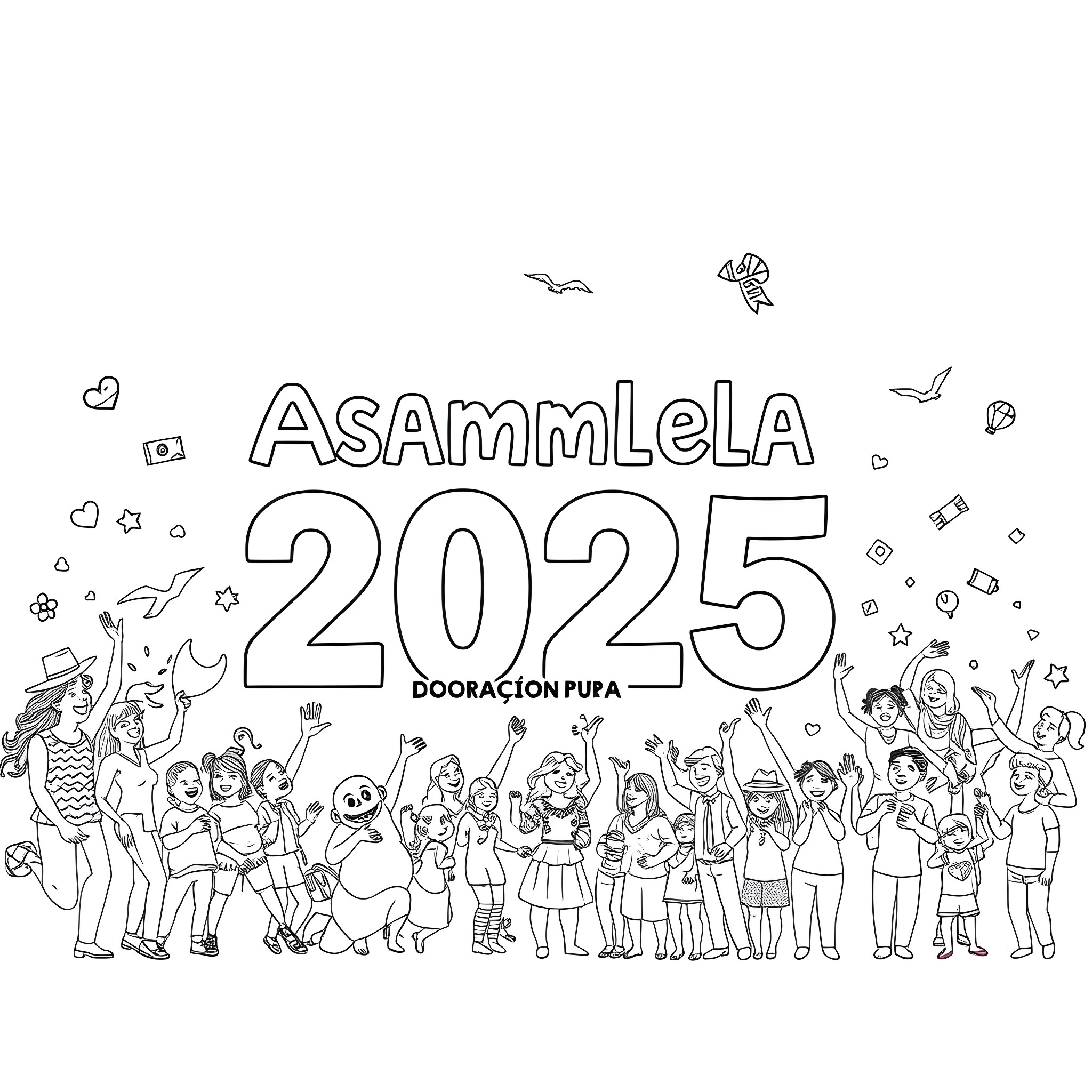Adoration of Diversity and Unity in 2025 Coloring Page (free black-and-white line drawing printable PDF for all, from beginners to advanced learners, including children, teens, adults, and seniors)