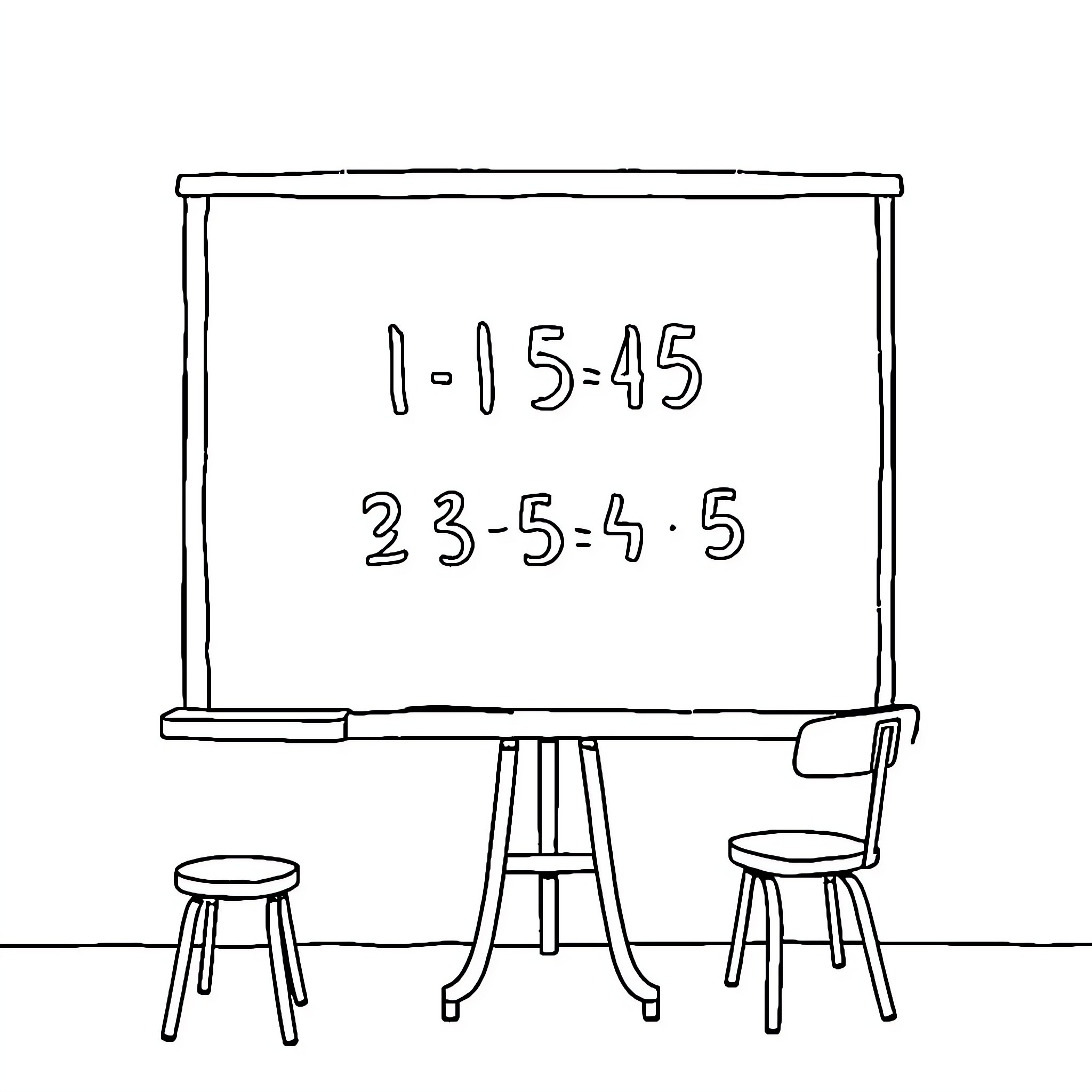 Decimal Mathematics Lesson on Chalkboard Coloring Page (free black-and-white line drawing printable PDF for all, from beginners to advanced learners, including children, teens, adults, and seniors)