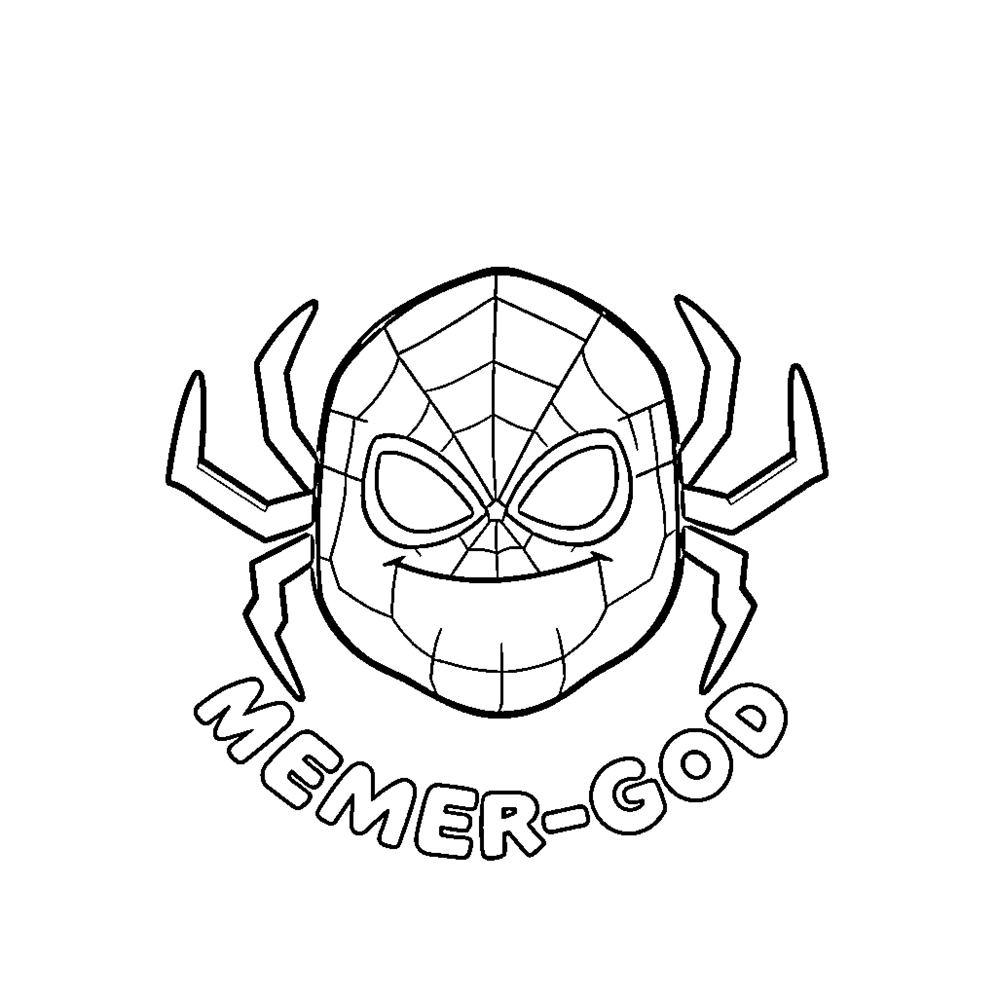 Meme-God Spider-Man's Sinister Smirk Coloring Page (free black-and-white line drawing printable PDF for all, from beginners to advanced learners, including children, teens, adults, and seniors)