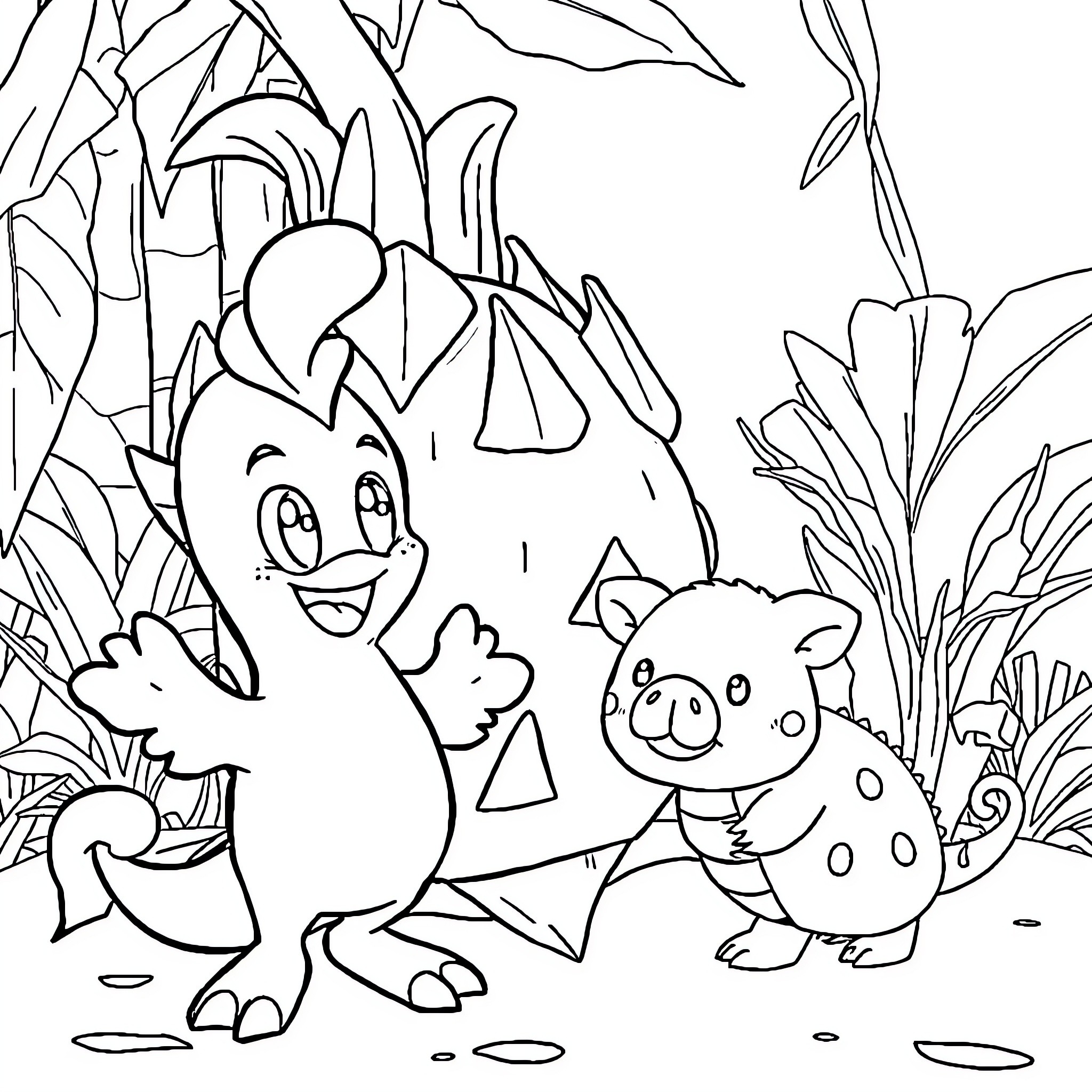 Bluey and friends explore the enchanted forest Coloring Page (free black-and-white line drawing printable PDF for all, from beginners to advanced learners, including children, teens, adults, and seniors)