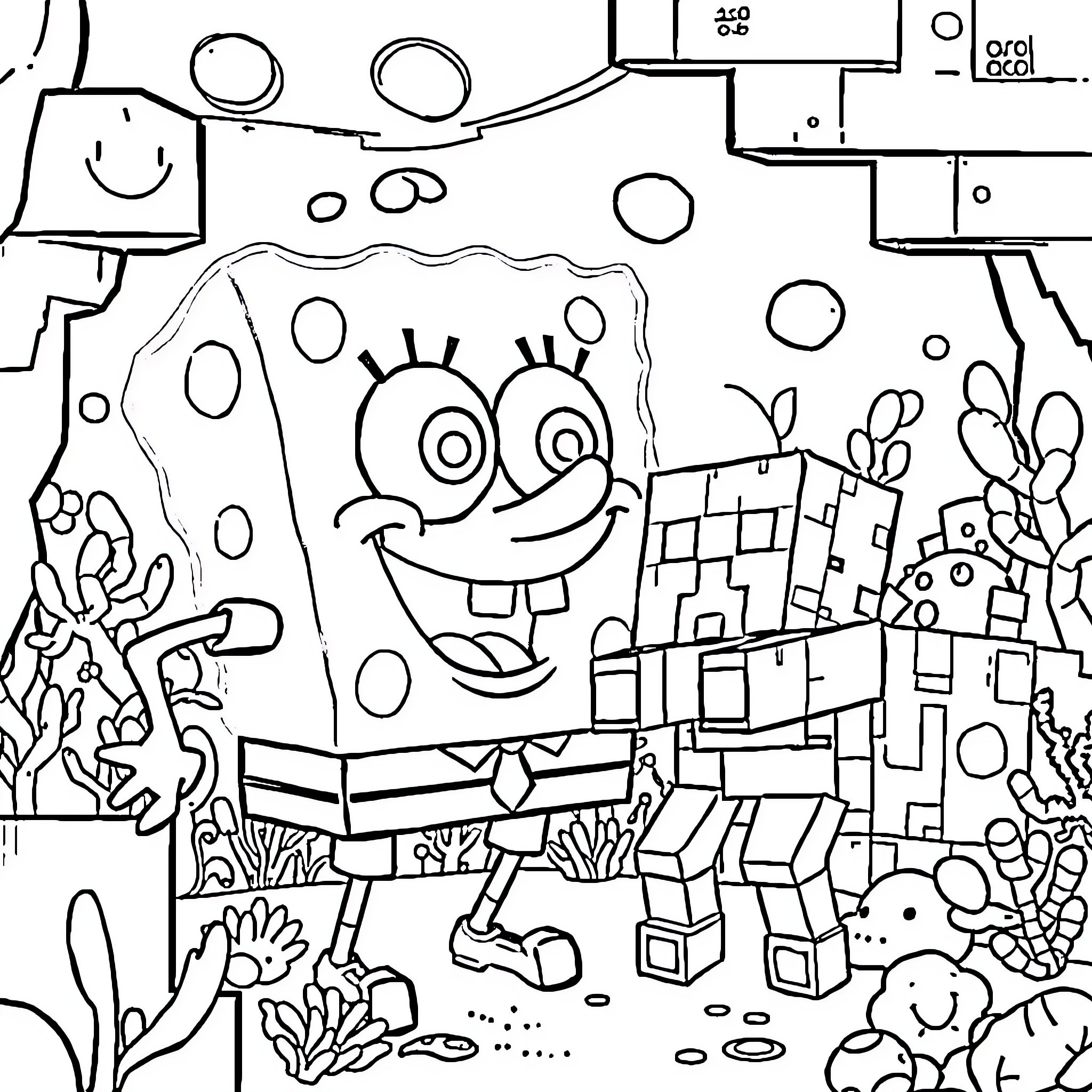 Spongebob's Underwater Adventure with Friends Coloring Page (free black-and-white line drawing printable PDF for all, from beginners to advanced learners, including children, teens, adults, and seniors)