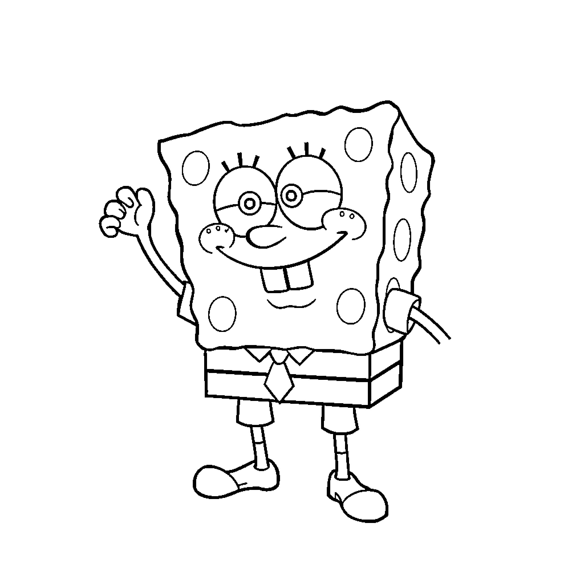 Spongebob's happy and silly expression Coloring Page (free black-and-white line drawing printable PDF for all, from beginners to advanced learners, including children, teens, adults, and seniors)
