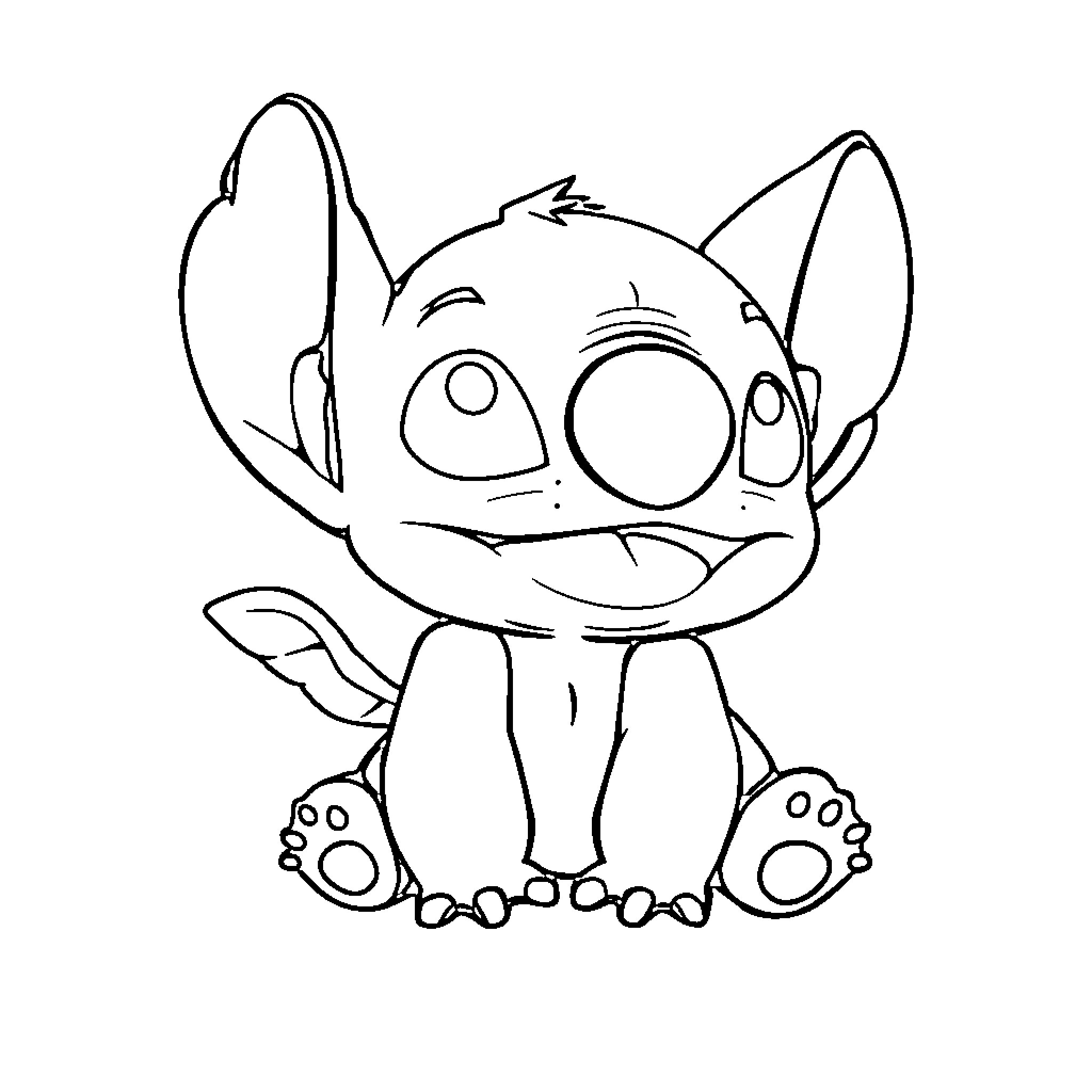 Stitch's amusing expression and pose Coloring Page (free black-and-white line drawing printable PDF for all, from beginners to advanced learners, including children, teens, adults, and seniors)
