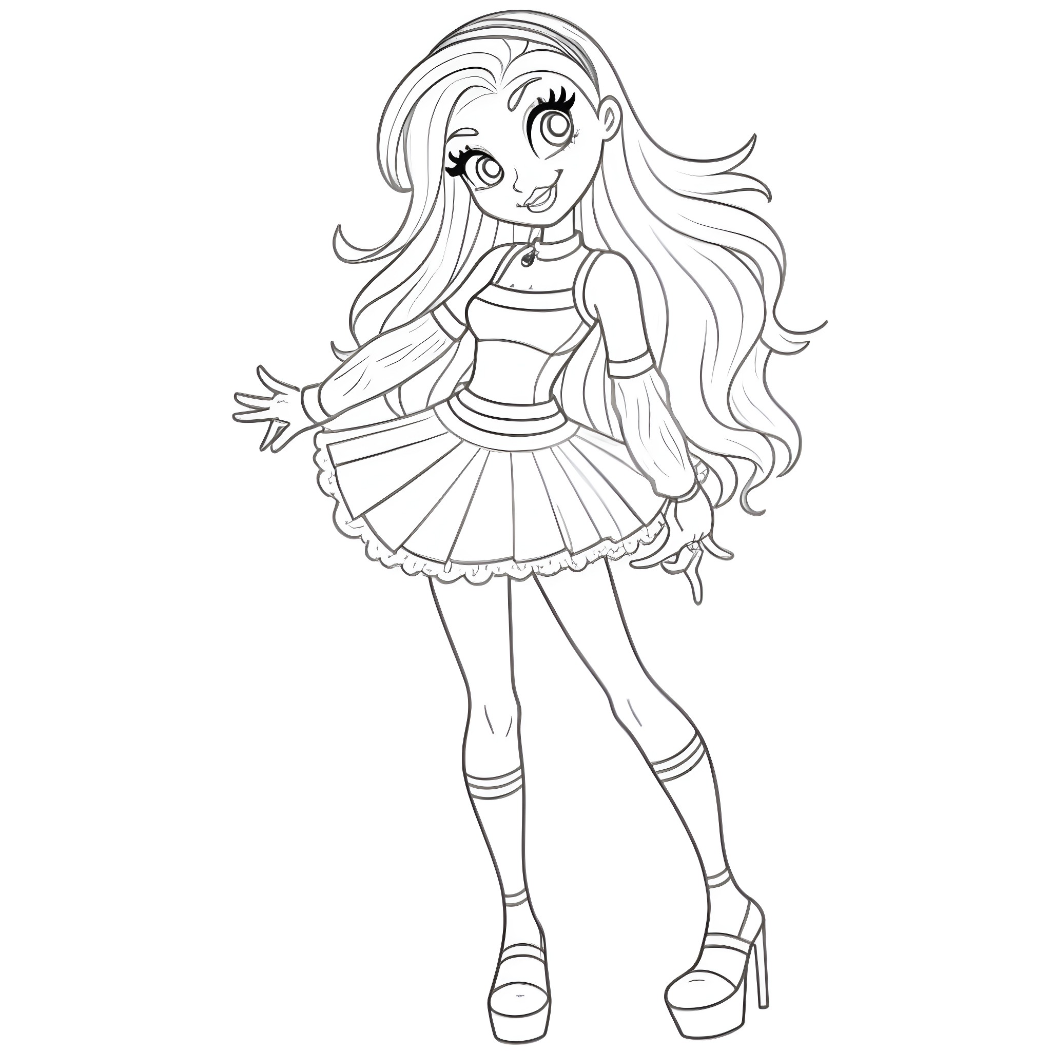 Harley Limestone in a cheerful dance pose Coloring Page (free black-and-white line drawing printable PDF for all, from beginners to advanced learners, including children, teens, adults, and seniors)