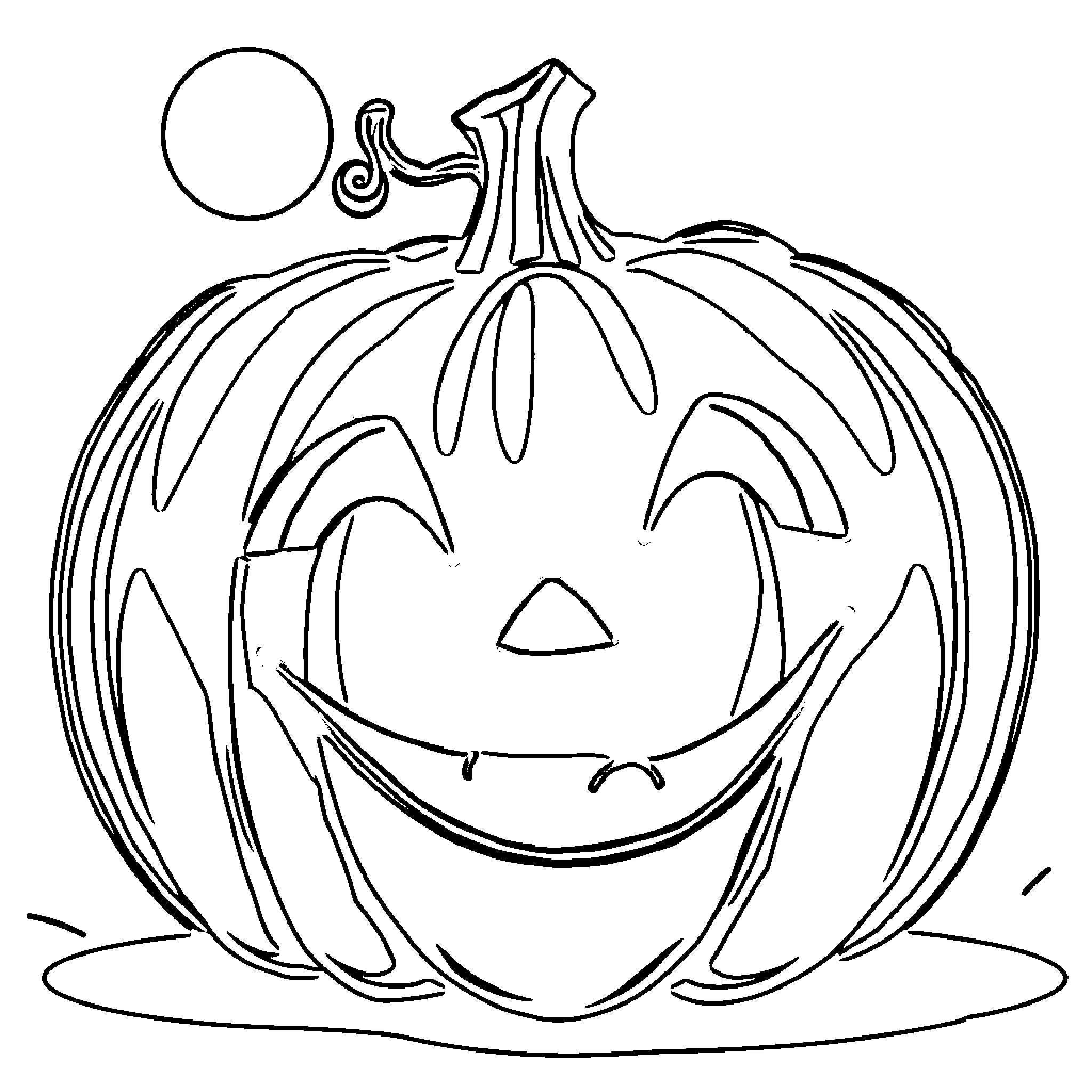 Pumpkin with Whimsical Expression Coloring Page (free black-and-white line drawing printable PDF for all, from beginners to advanced learners, including children, teens, adults, and seniors)
