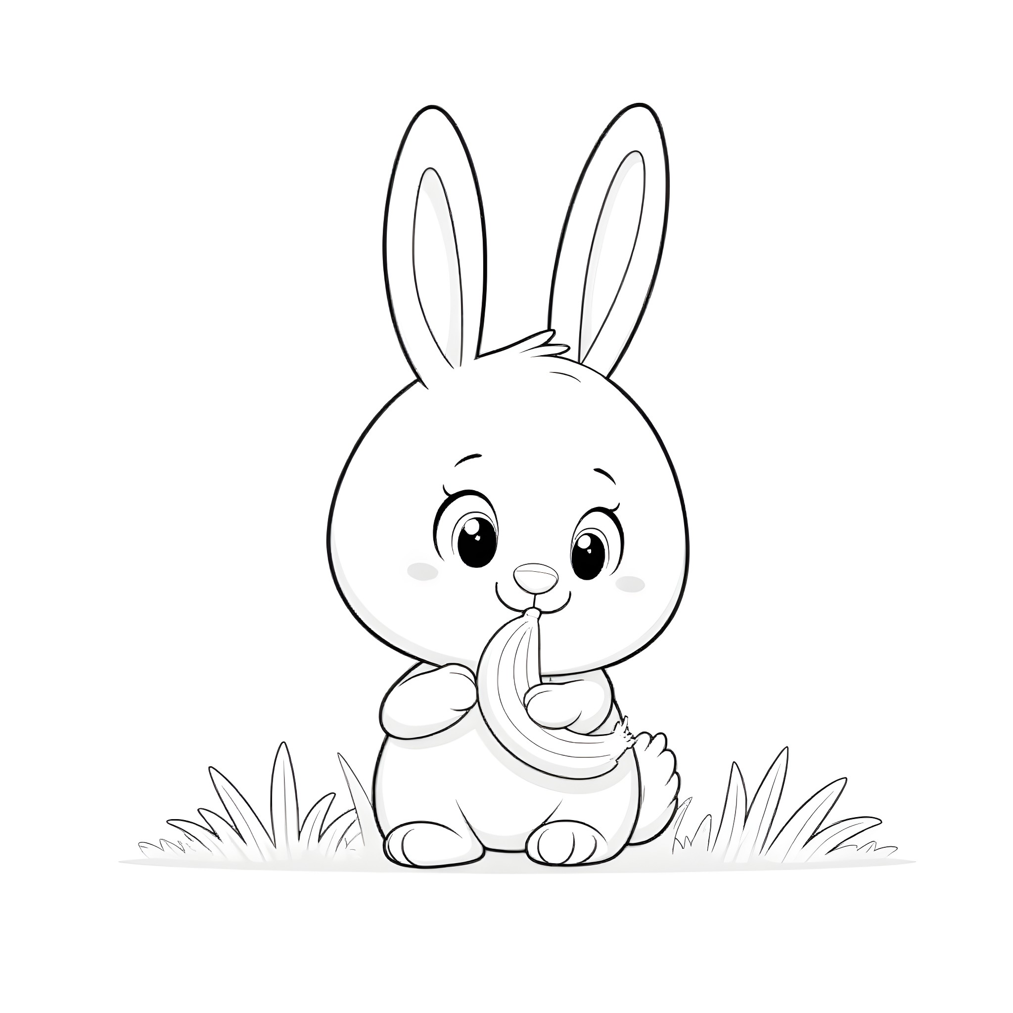 Bunny enjoying a snack in the grass Coloring Page (free black-and-white line drawing printable PDF for all, from beginners to advanced learners, including children, teens, adults, and seniors)