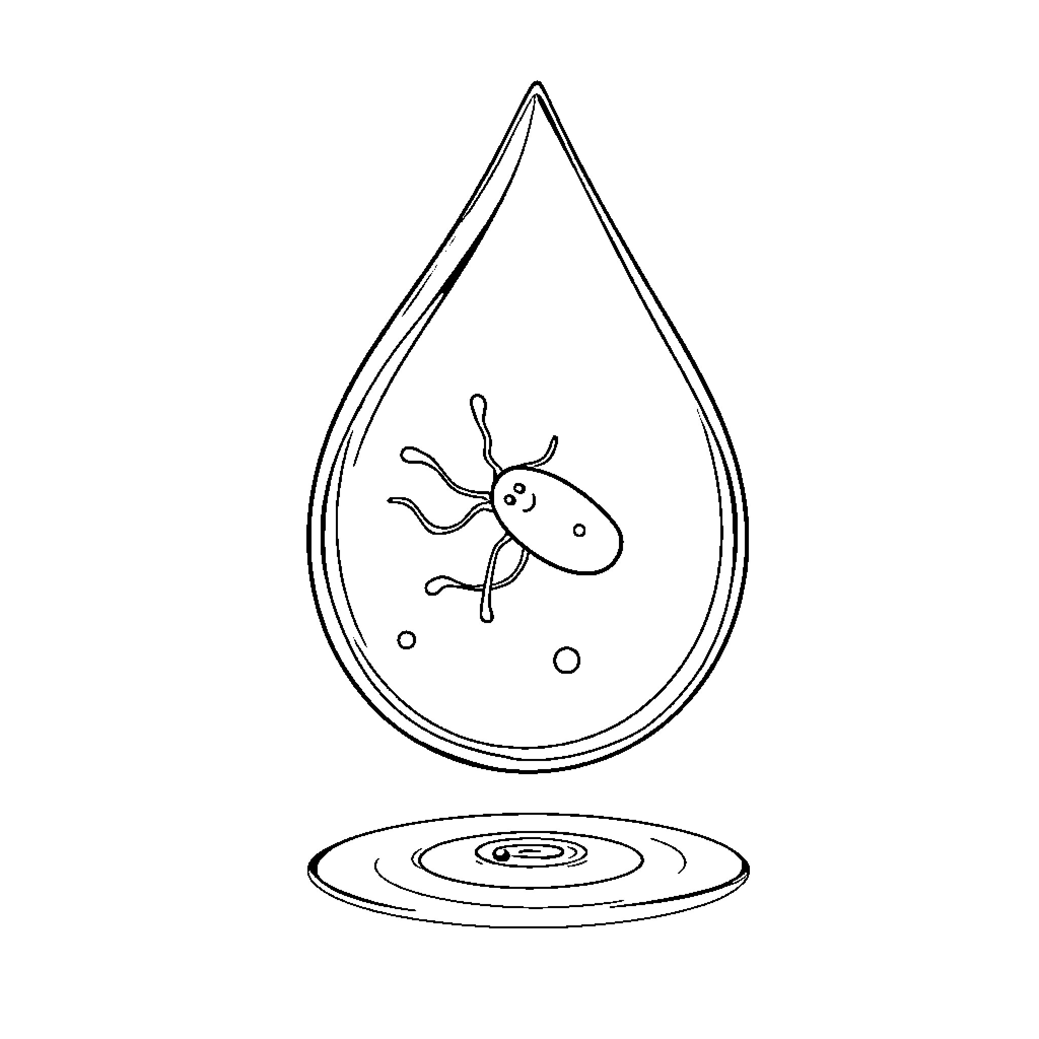 Bacteria swimming in a water droplet Coloring Page (free black-and-white line drawing printable PDF for all, from beginners to advanced learners, including children, teens, adults, and seniors)