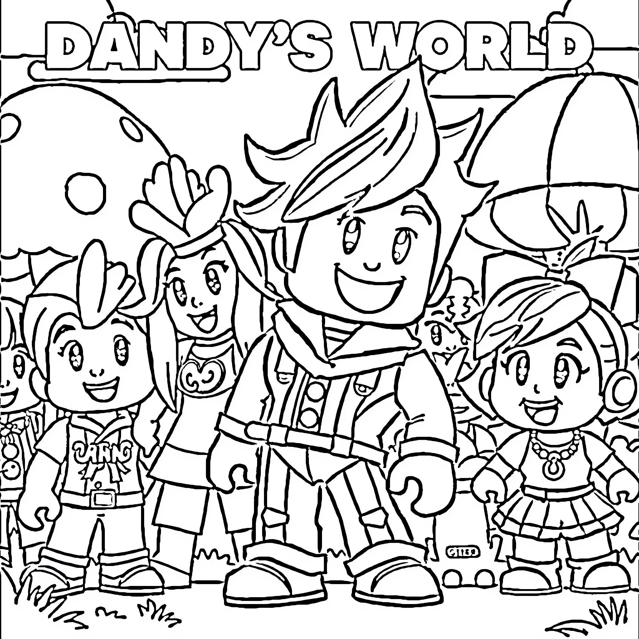 Roblox characters in cheerful expressions and outfits Coloring Page (free black-and-white line drawing printable PDF for all, from beginners to advanced learners, including children, teens, adults, and seniors)