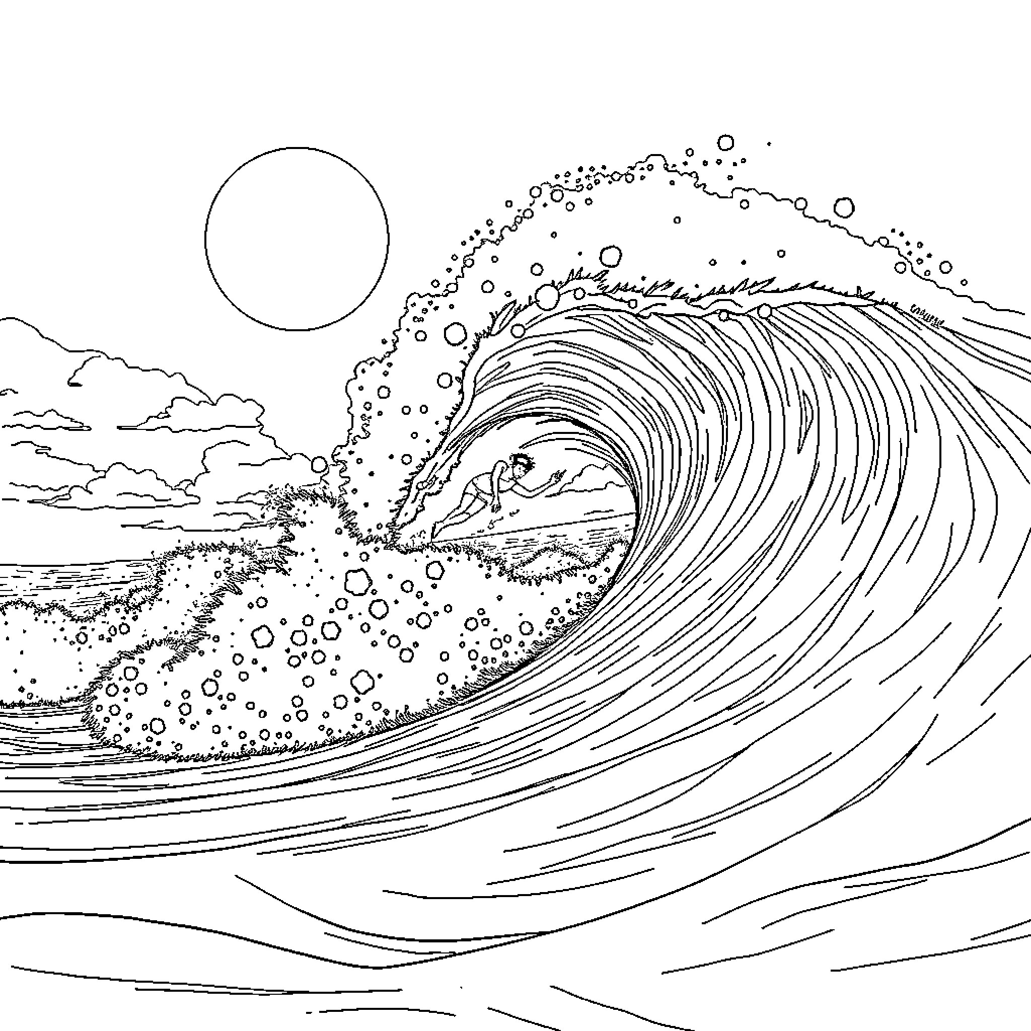 Bluey's Surf Adventure Coloring Page (free black-and-white line drawing printable PDF for all, from beginners to advanced learners, including children, teens, adults, and seniors)