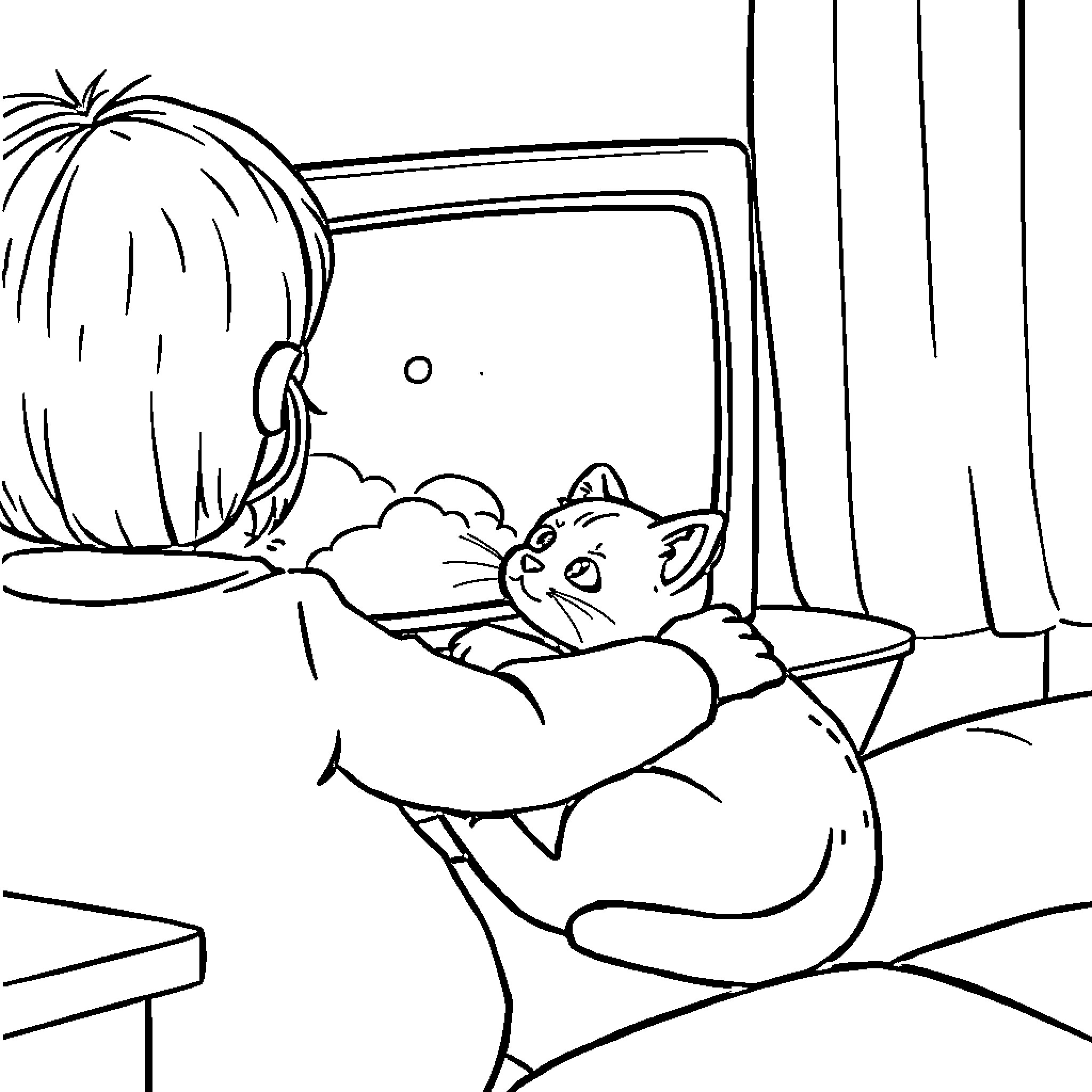 Cat napping on the couch Coloring Page (free black-and-white line drawing printable PDF for all, from beginners to advanced learners, including children, teens, adults, and seniors)