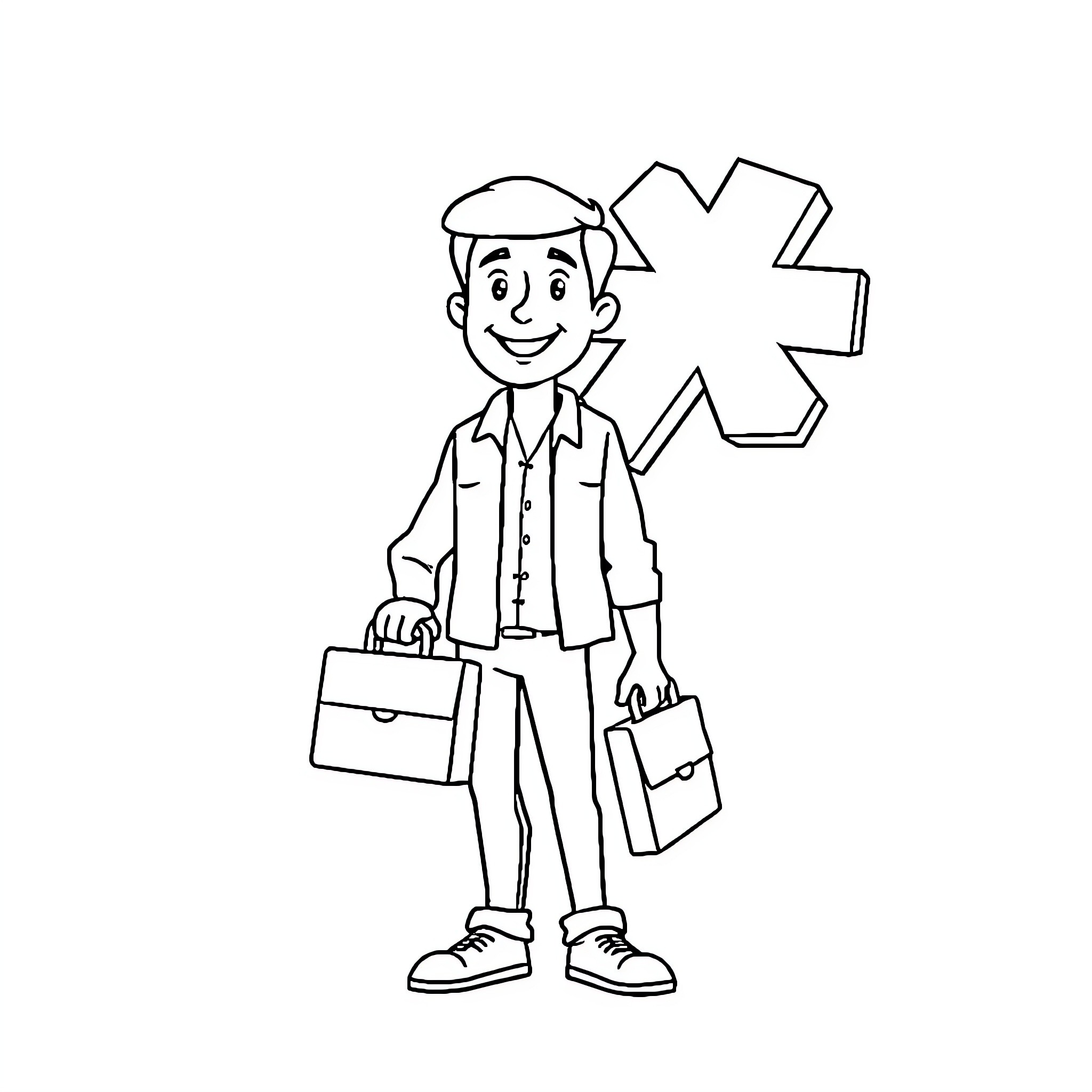 Family of Healthcare Workers Helping the Community Coloring Page (free black-and-white line drawing printable PDF for all, from beginners to advanced learners, including children, teens, adults, and seniors)