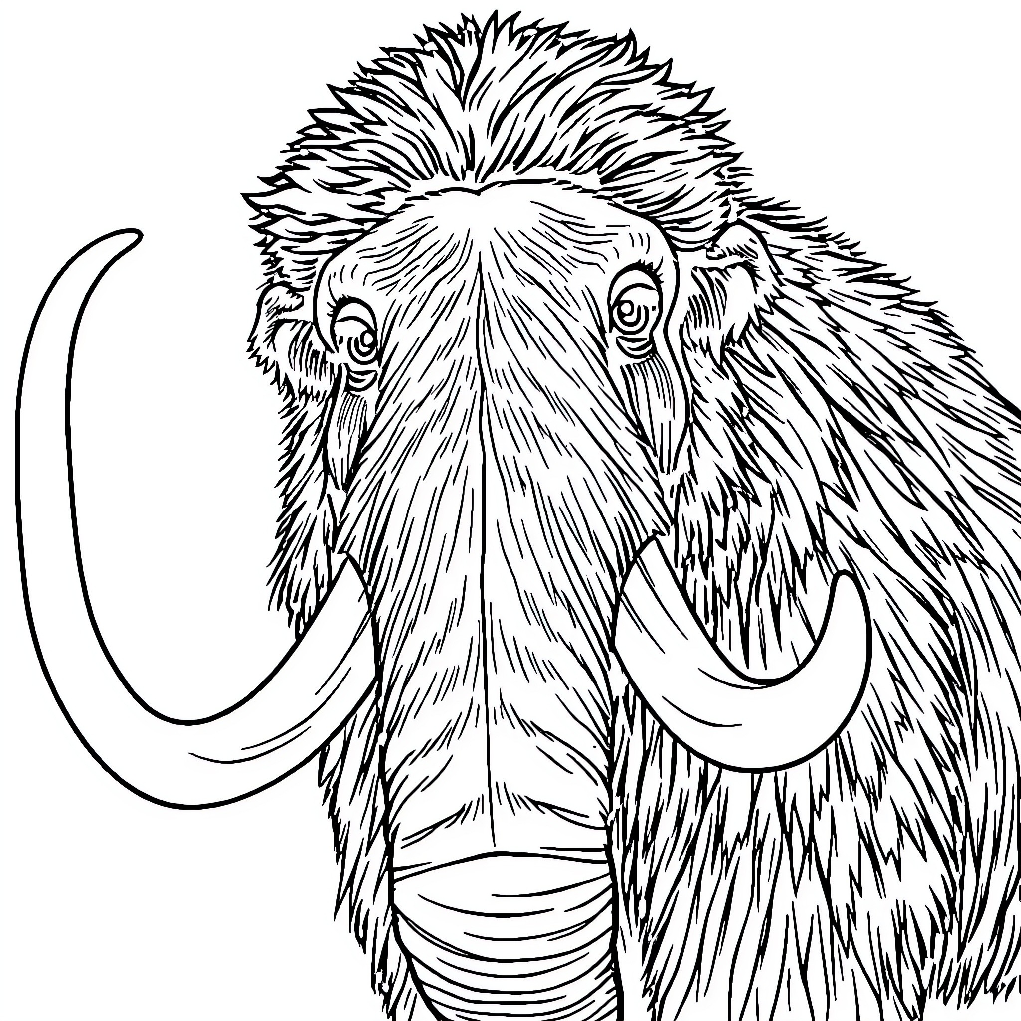 Mammoth with impressive tusks and furry coat Coloring Page (free black-and-white line drawing printable PDF for all, from beginners to advanced learners, including children, teens, adults, and seniors)
