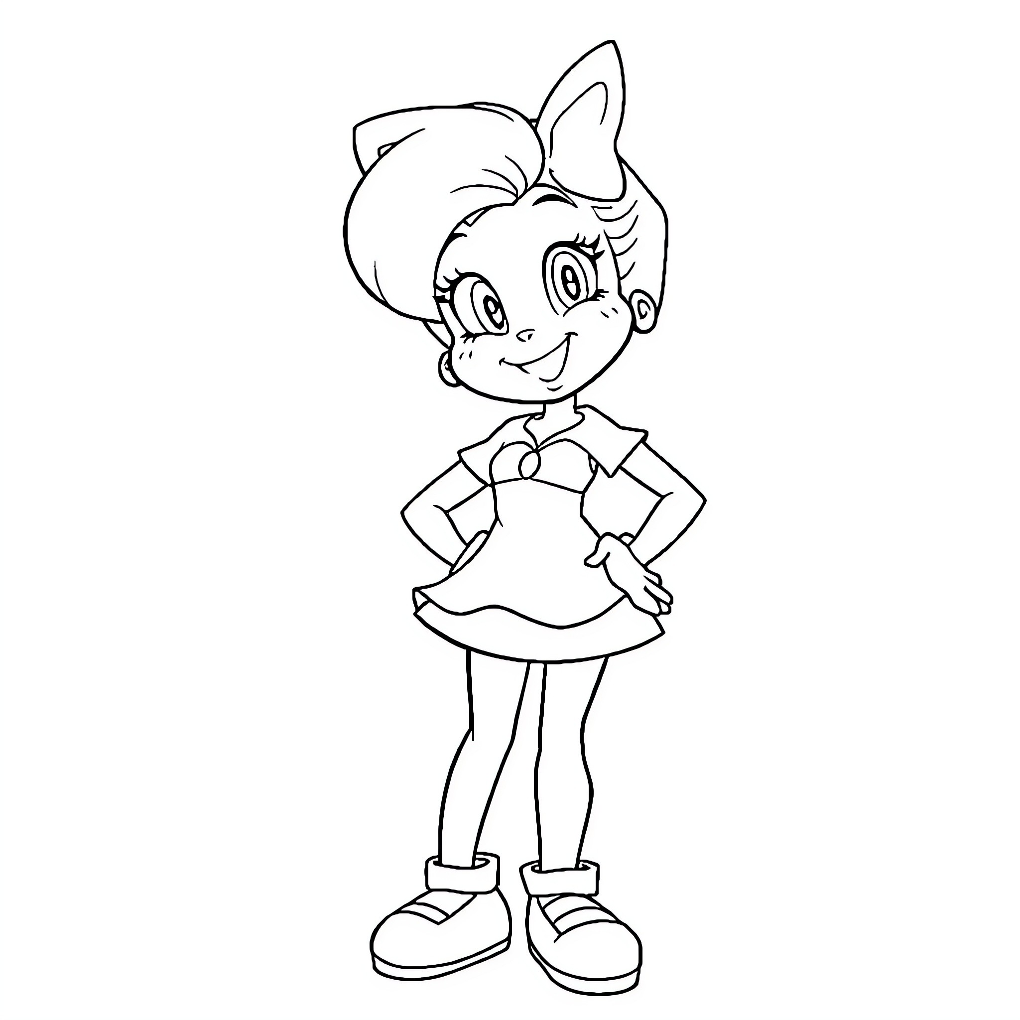Amy Rose in a cheerful pose Coloring Page (free black-and-white line drawing printable PDF for all, from beginners to advanced learners, including children, teens, adults, and seniors)